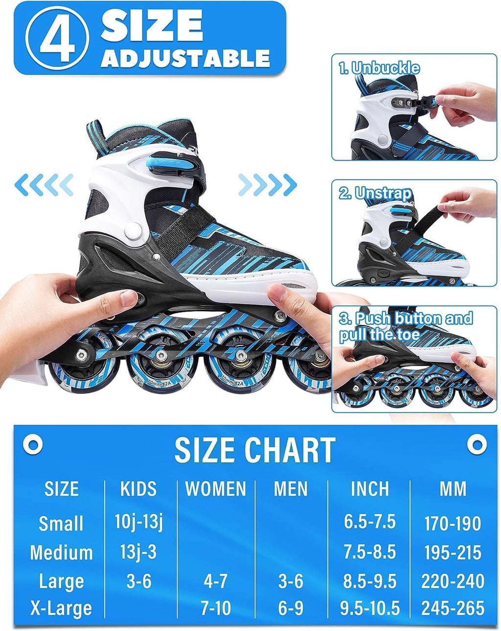 ECOO Patines en línea ajustables para niños y niñas de 5-8 y 8-12 a...