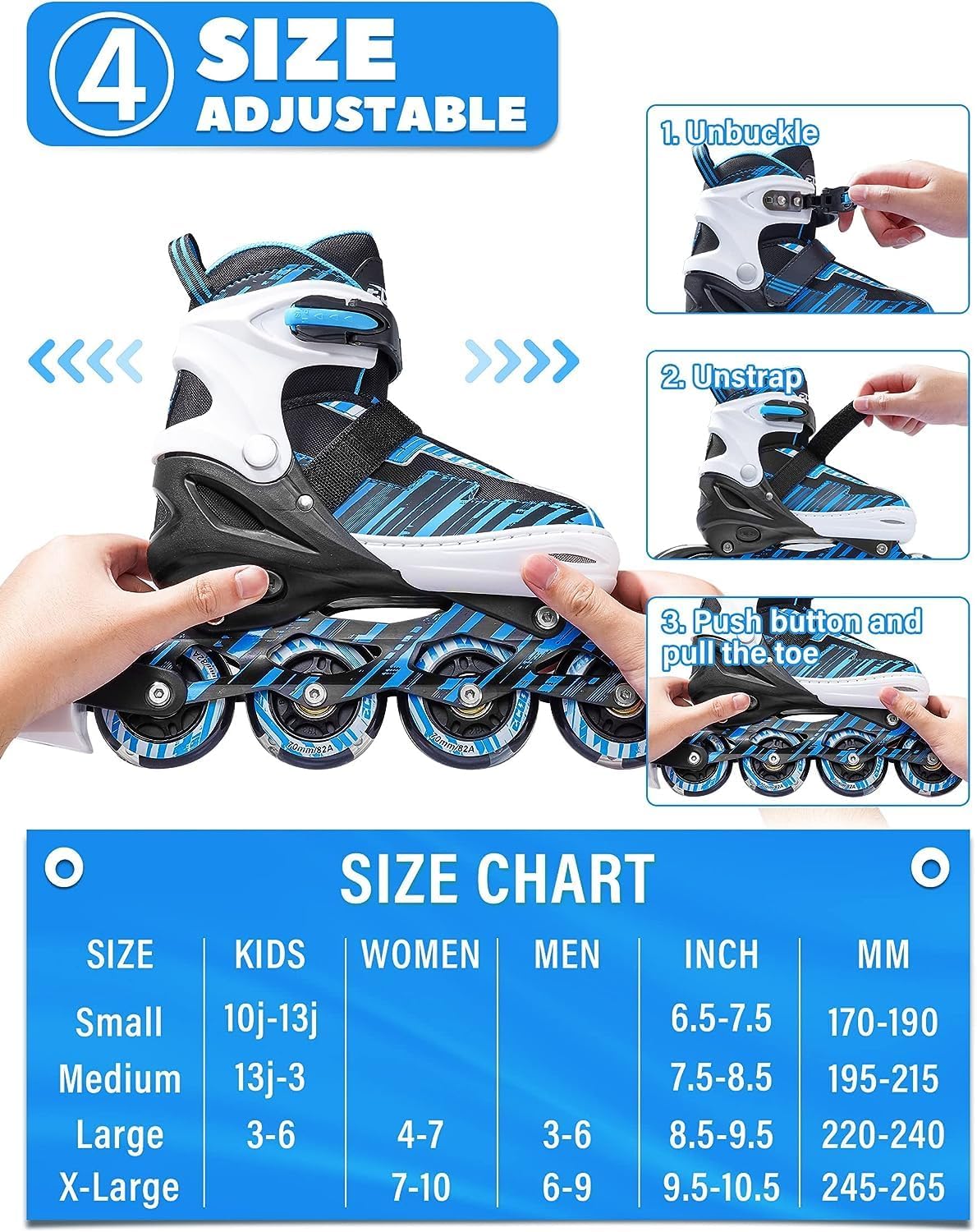 ECOO Patines en línea ajustables para niños y niñas de 5-8 y 8-12 a...