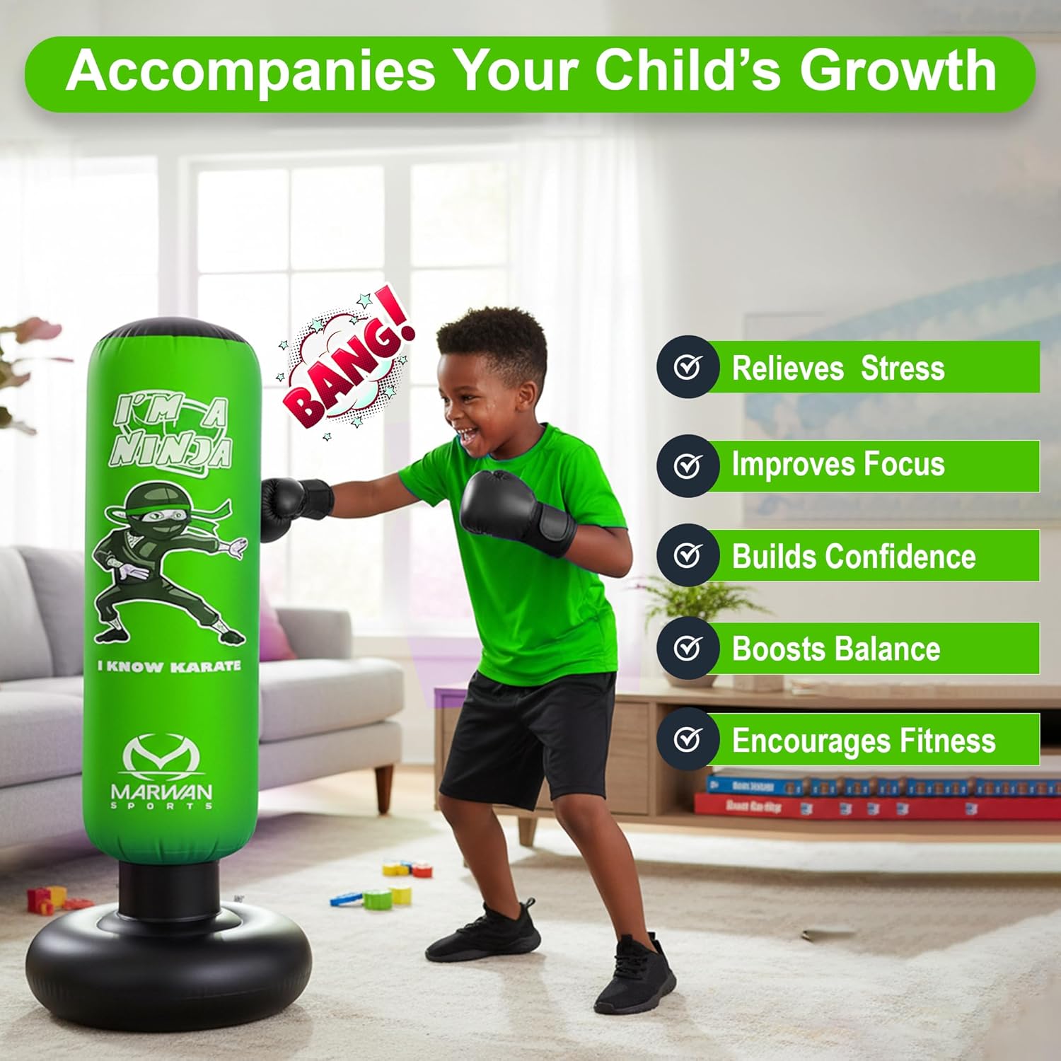 Marwan Sports Ninja - Saco de boxeo para niños, juguete sensorial i...