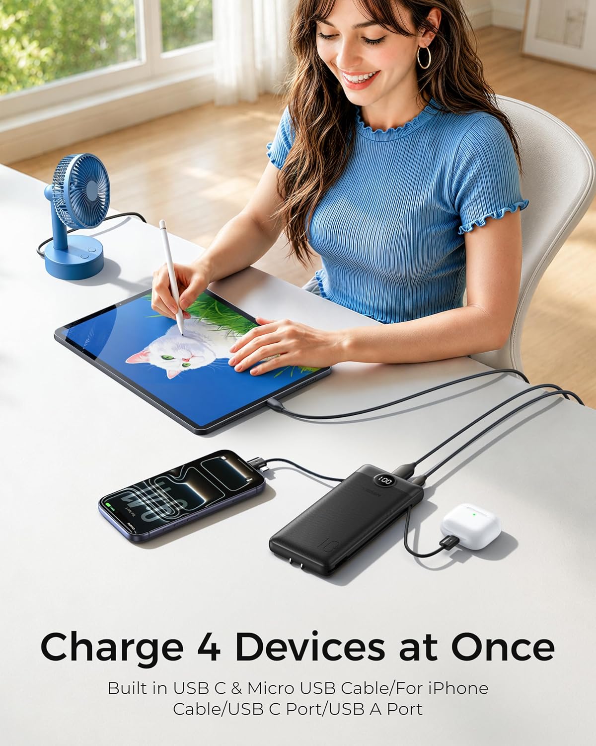 VEGER Cargador portátil para iPhone con cables integrados y enchufe...