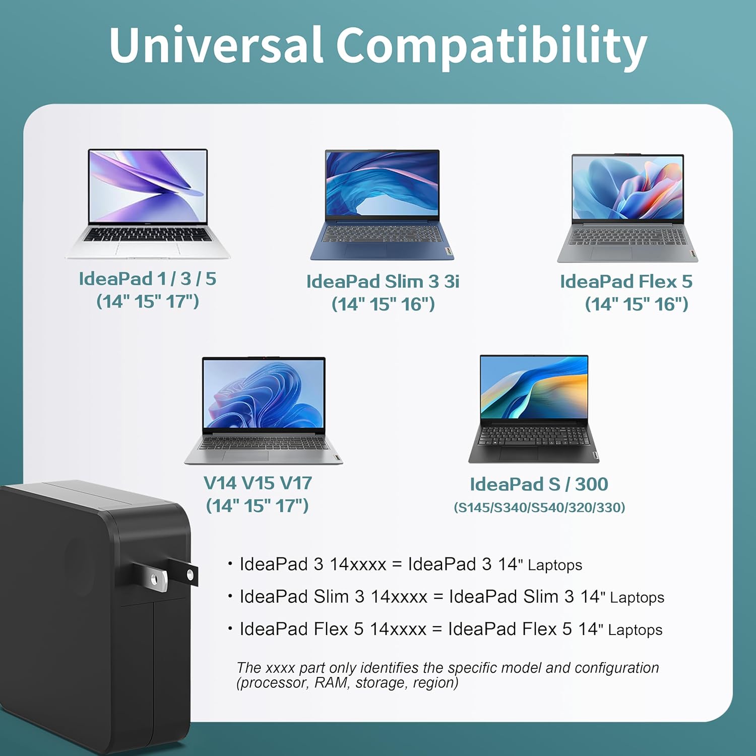 Cargador para portátil Lenovo de 65 W, cable de alimentación alarga...
