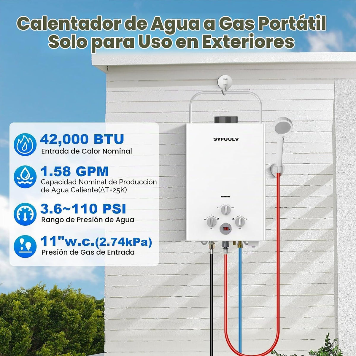 Syfuulv Calentador de agua de propano sin tanque para exteriores, c...