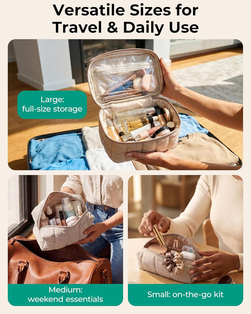 BAGSMART Bolsa de maquillaje de viaje para mujer, 3 piezas, bolsa o...
