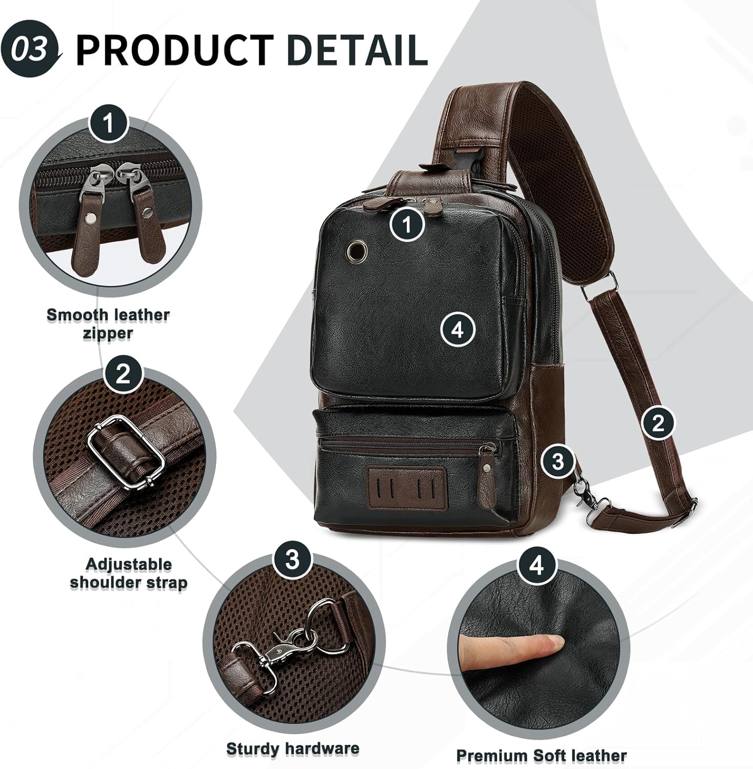 SUIKIHUM Mochila de cuero PU vintage para hombre, bandolera, correa...