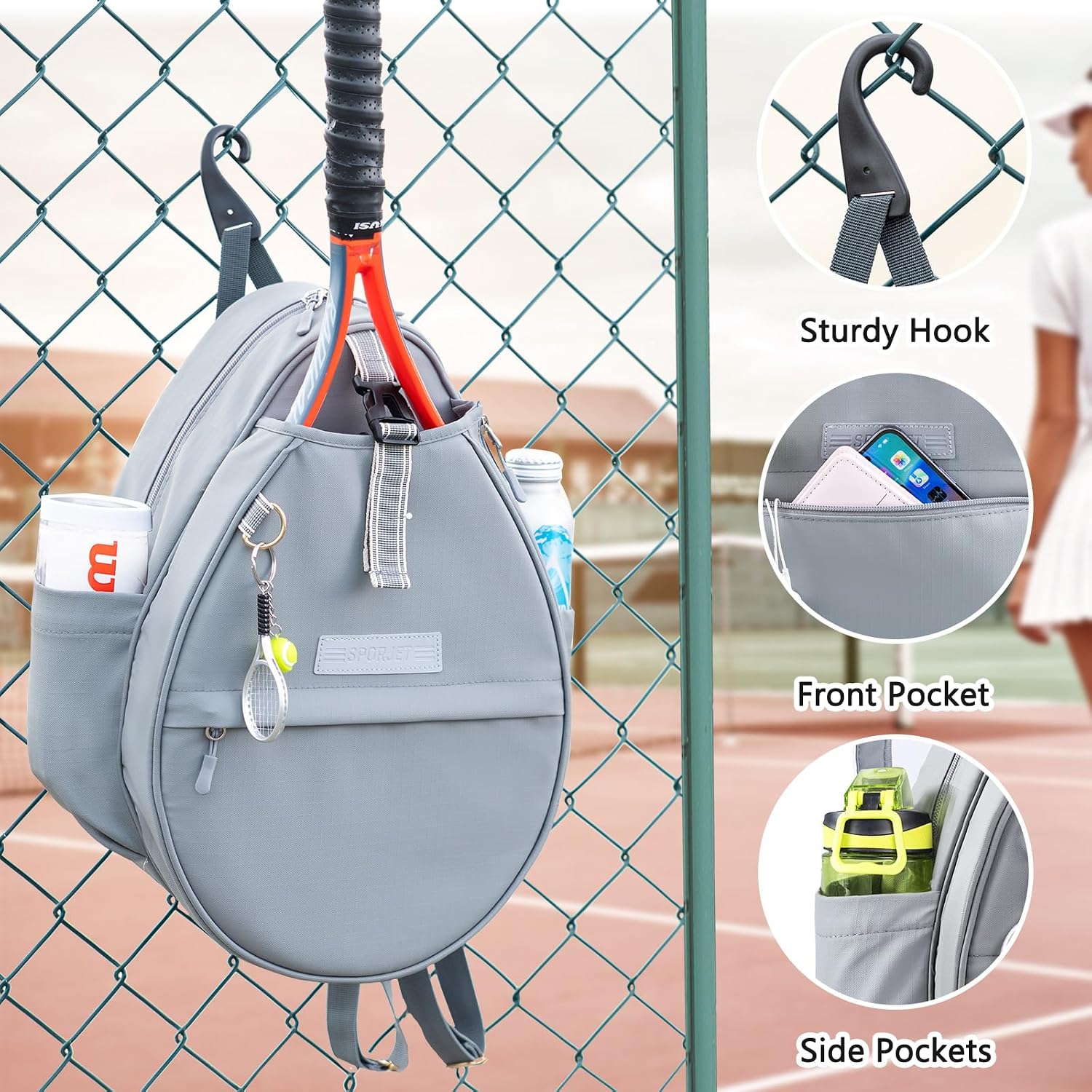 SPORJET Mochila de Tenis con Soporte para 2 Raquetas, Bolsa de Raqu...
