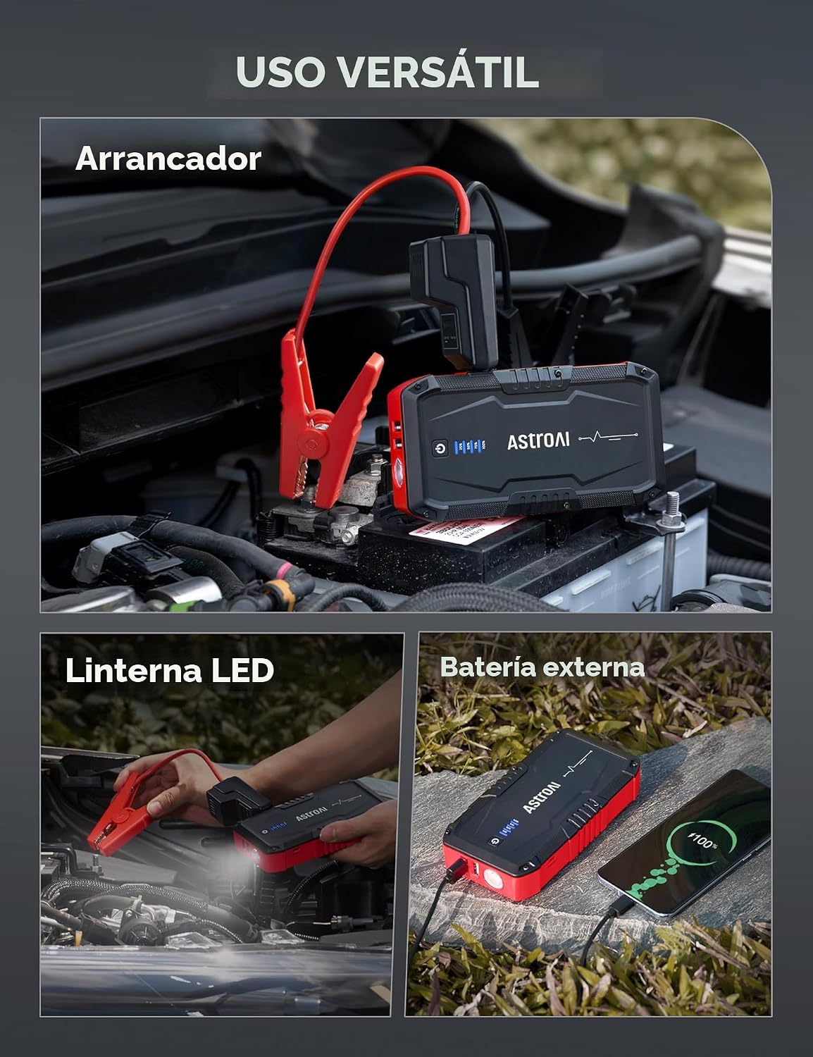 AstroAI S8 Arrancador de Batería de Coche, Paquete de Arrancador de...