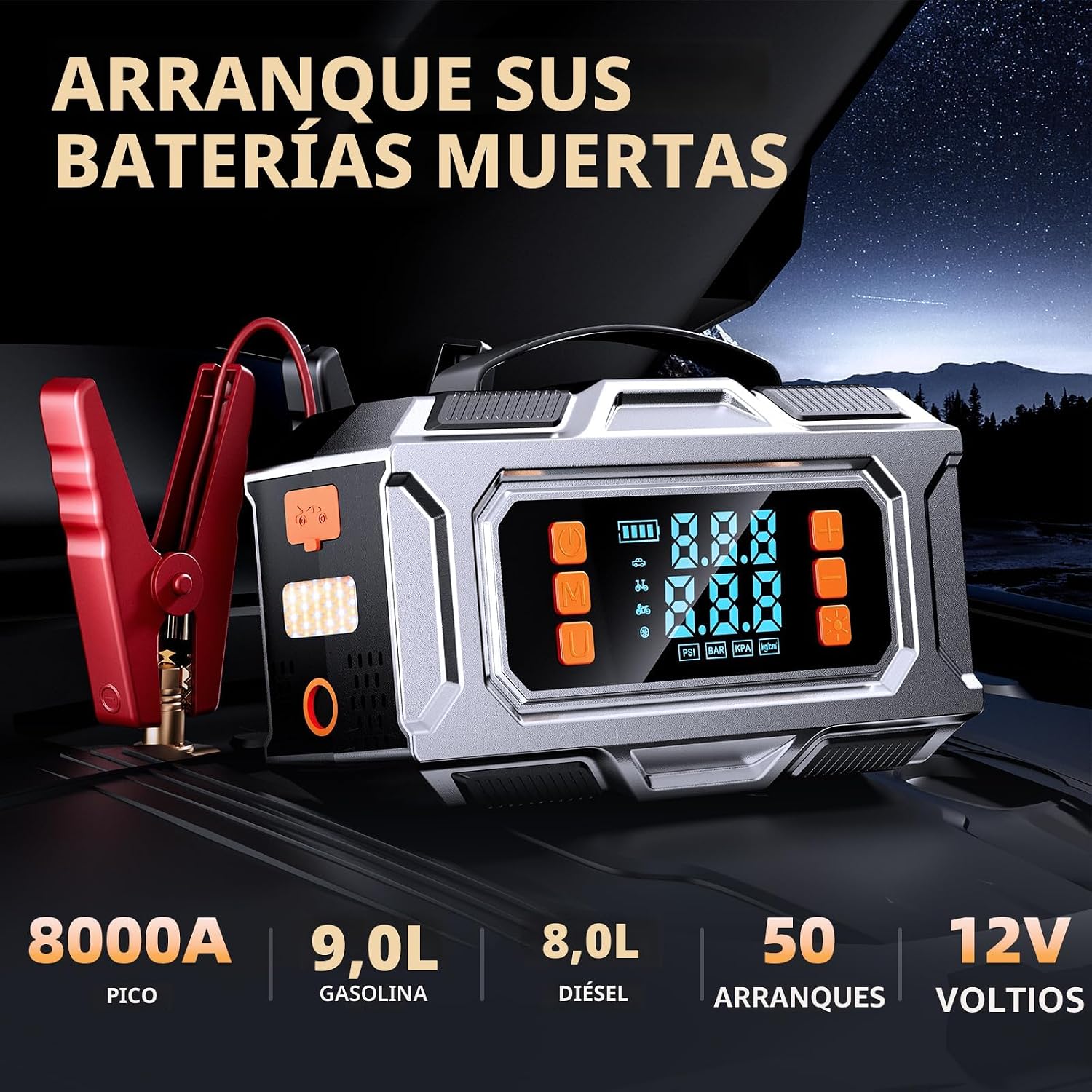 Arrancador auxiliar 8000A con compresor de aire, inflador de neumát...
