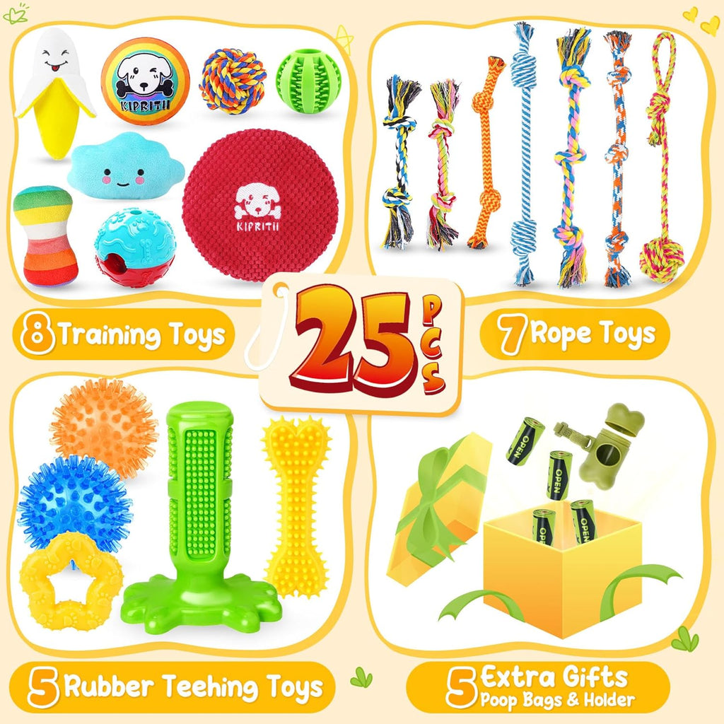 KIPRITII Juego de 25 juguetes para perros, ideal para dentición, en...