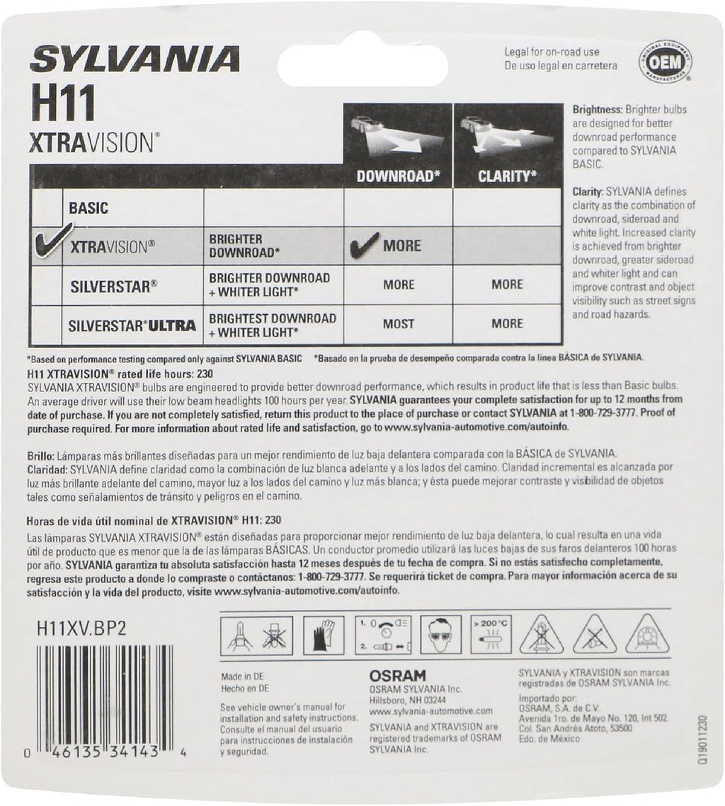 SYLVANIA - H11 XtraVision - Bombilla halógena de alto rendimiento p...