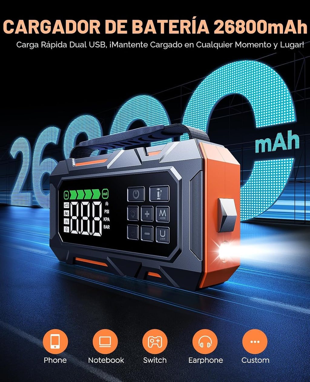 TREKURE Arrancador de batería de coche 16 en 1 8000A con compresor...