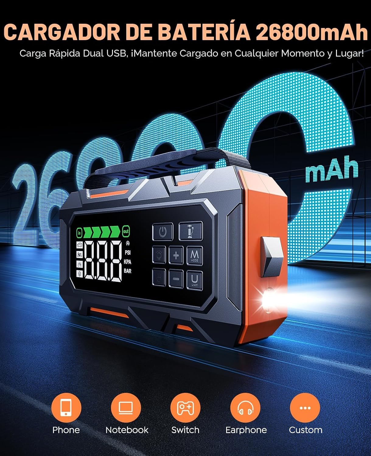 TREKURE Arrancador de batería de coche 16 en 1 8000A con compresor...