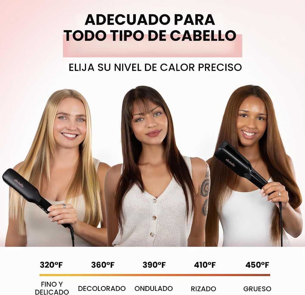 ELLA BELLA® Plancha plana de titanio para alisar el cabello (con in...