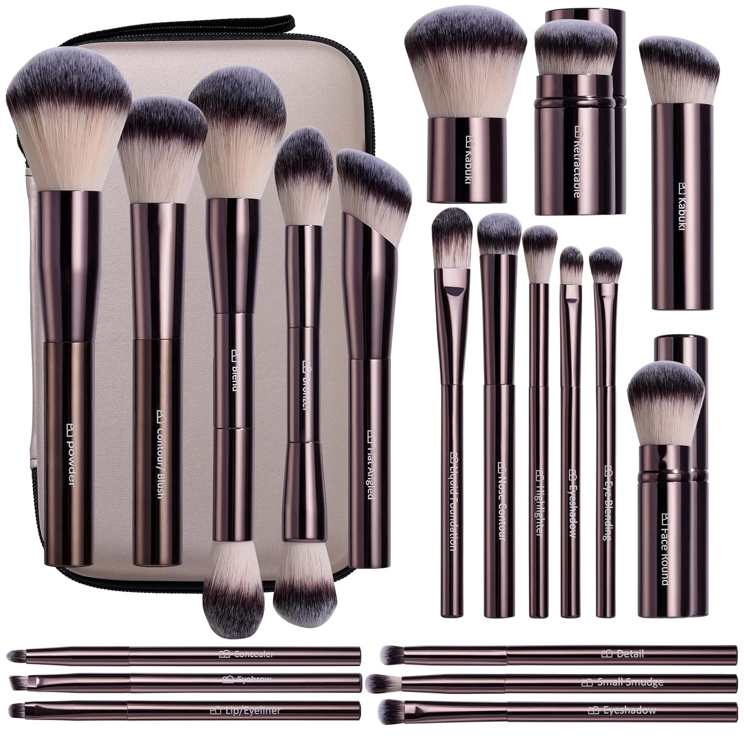 BS-MALL Brocha de maquillaje profesional con estuche de viaje, incl...