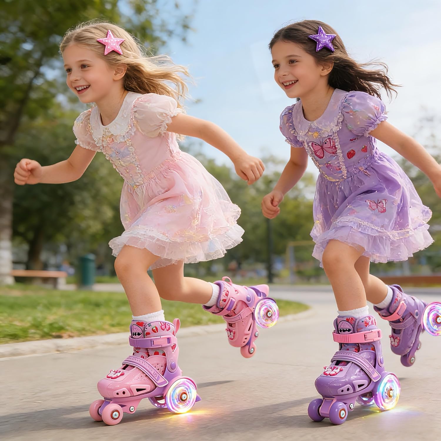 LKD Patines ajustables para niños y niñas, patines cuádruples para...