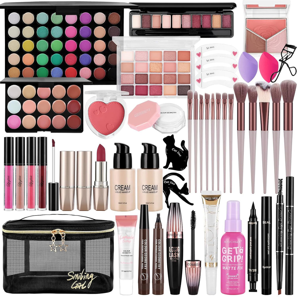 Kit completo de maquillaje para mujer, incluye base de sombra de oj...