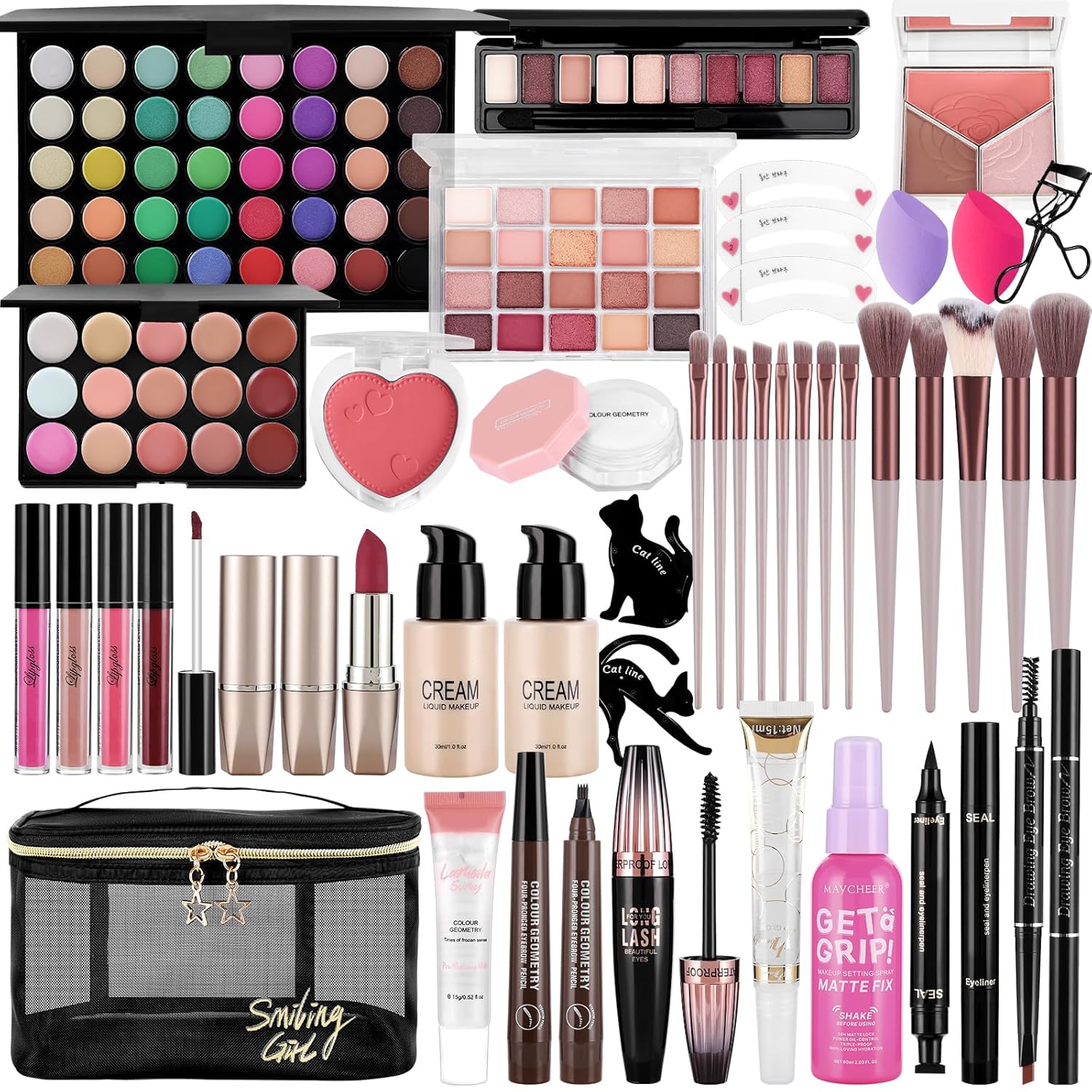 Kit completo de maquillaje para mujer, incluye base de sombra de oj...