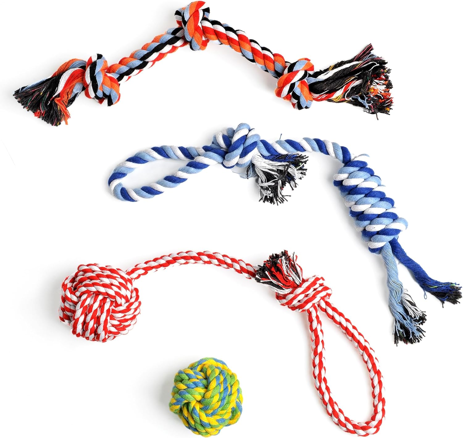 TwoEar Paquete de 4 juguetes de cuerda para perros, juguetes de den...