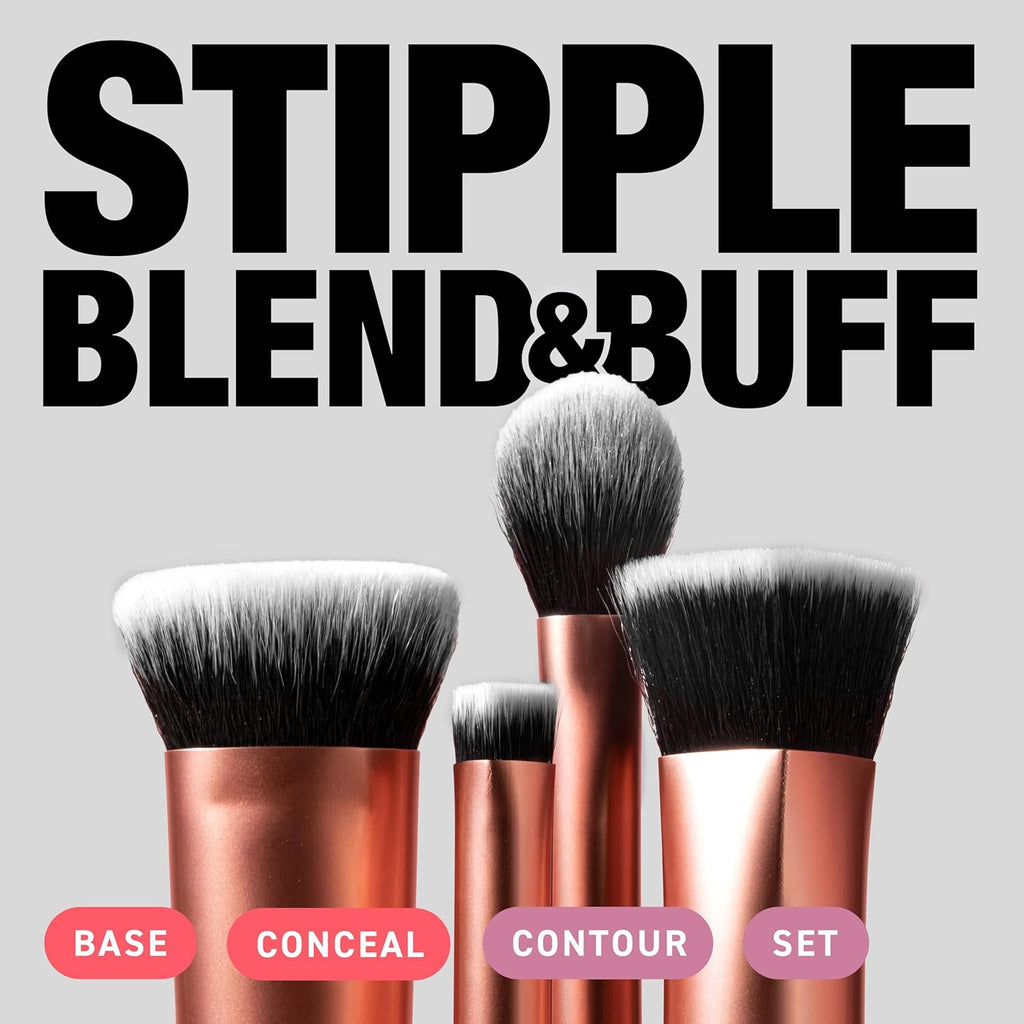 Real Techniques Juego de 4 brochas de maquillaje para base facial,...