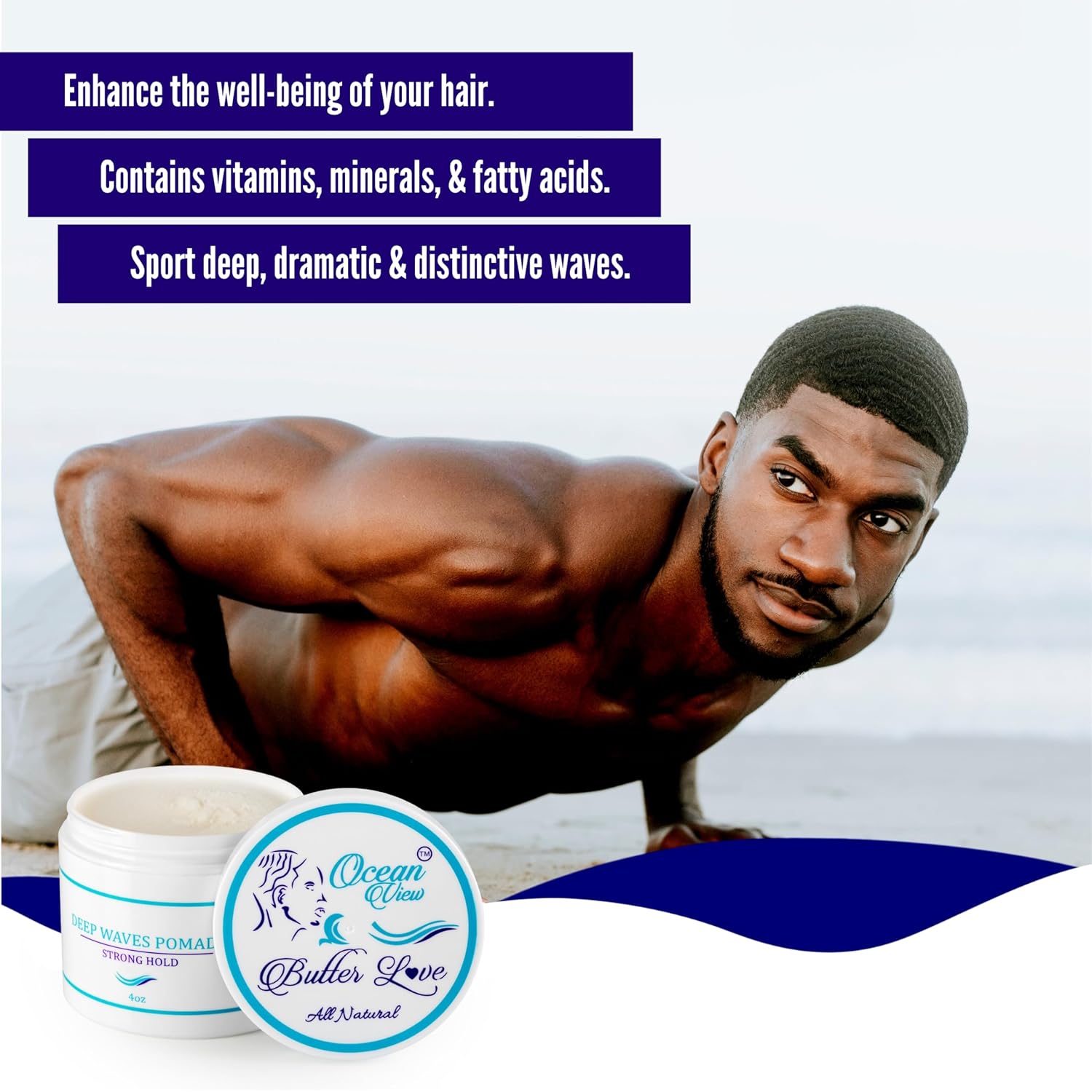 OCEAN VIEW DEEP WAVES POMADE Butter Love, grasa de ondas 360 para h...