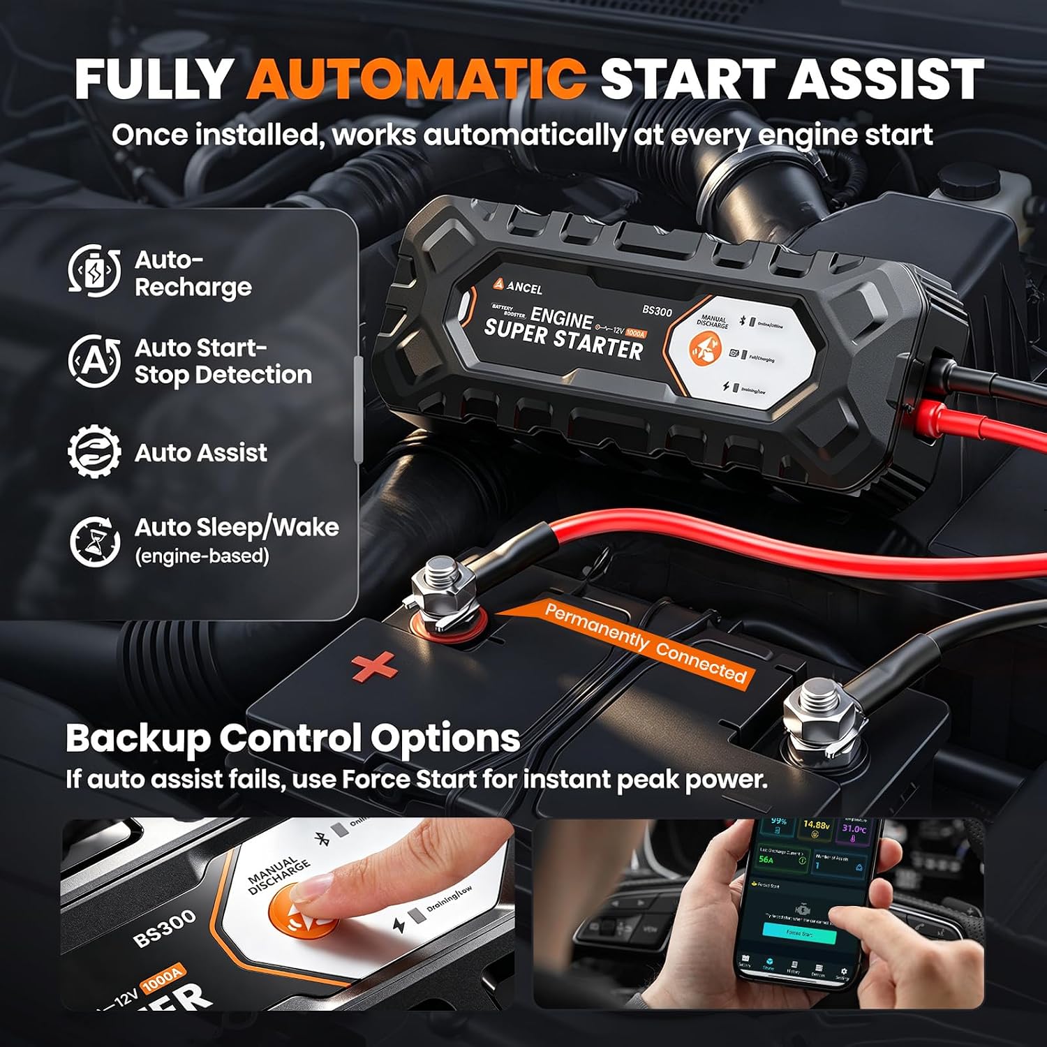ANCEL BS300 Super Starter, arrancador de salto conectado permanente...