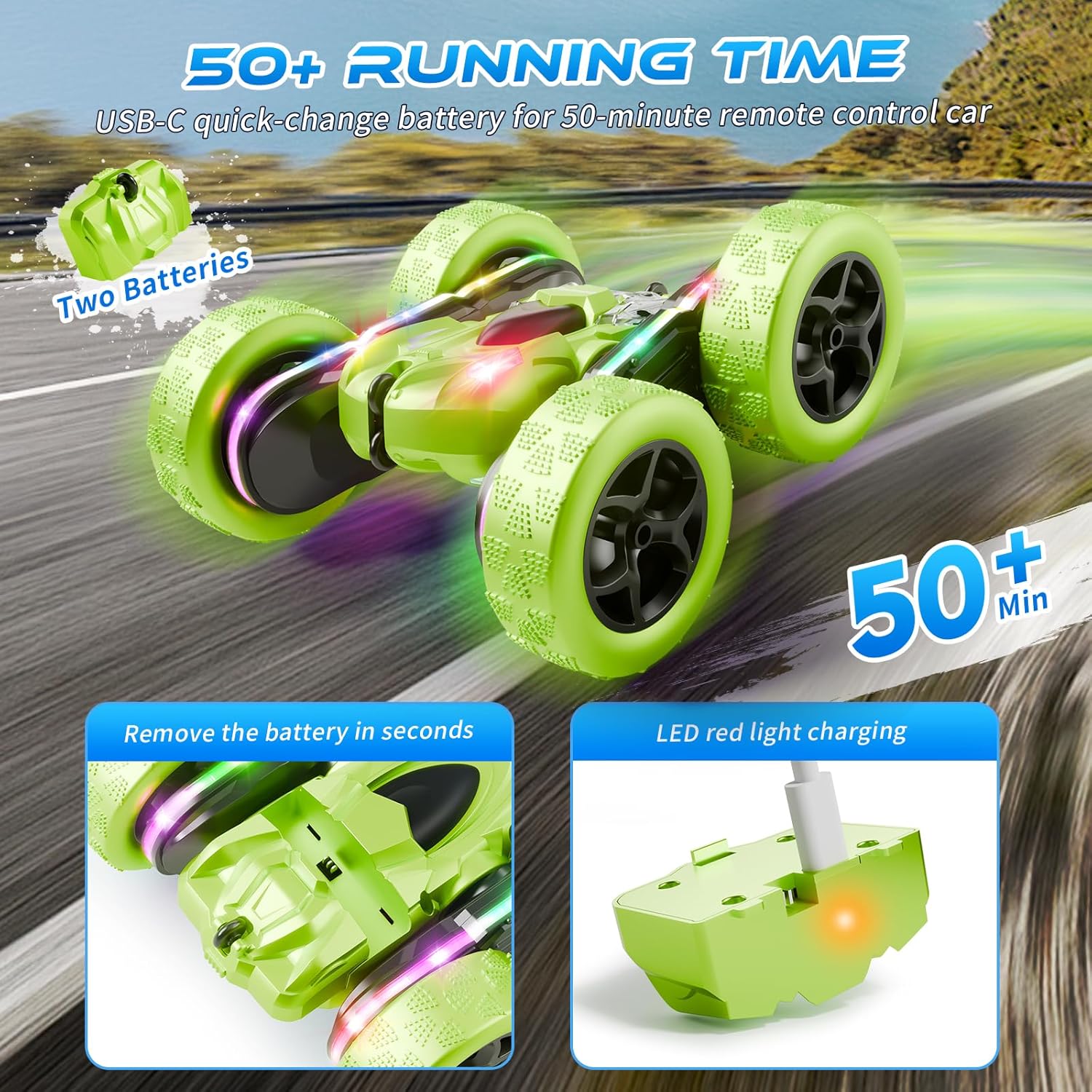 Zalneo Coche de acrobacias con control remoto \u2013 4WD 360° Flip...