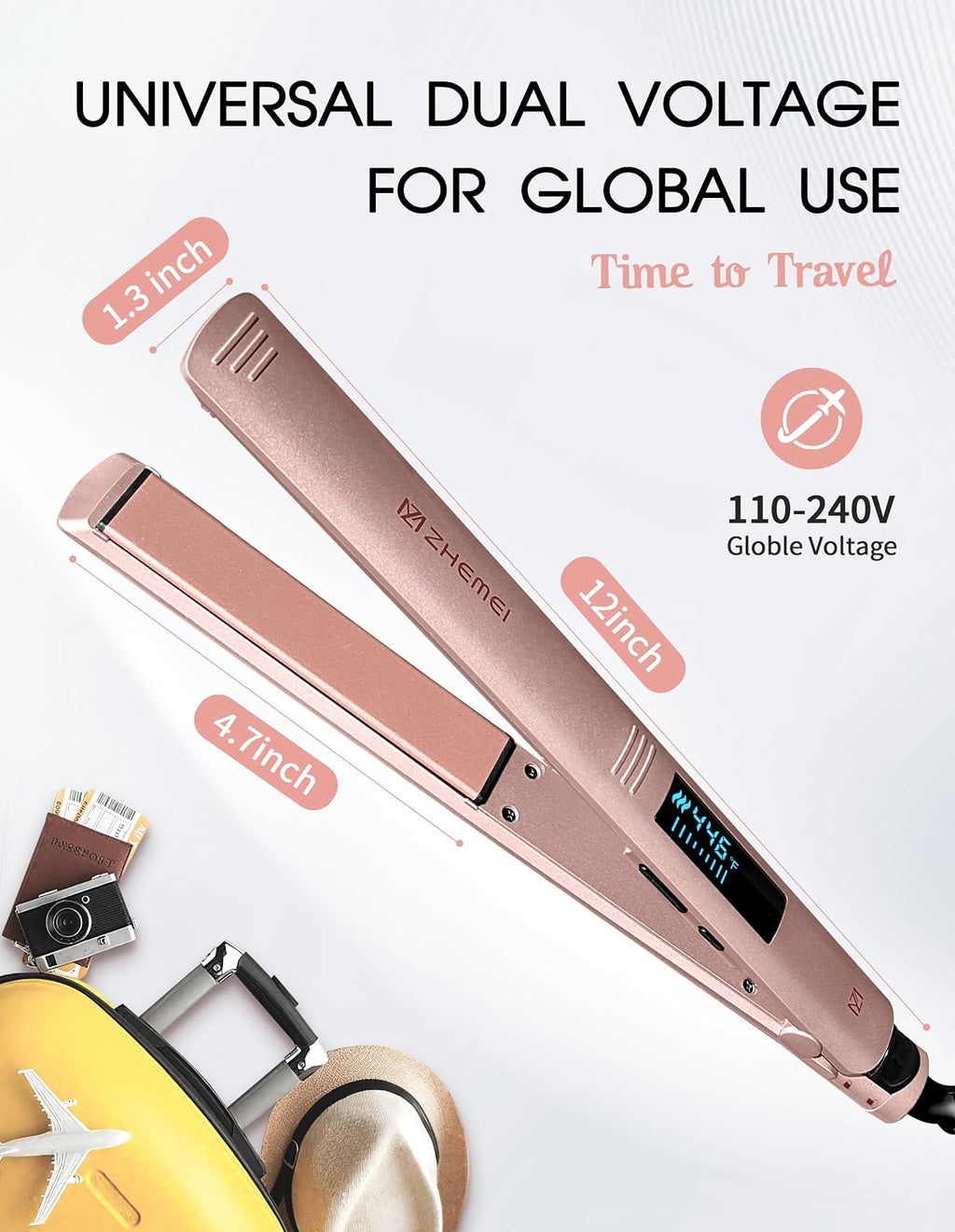 ZM ZHEMEI Plancha para el cabello, plancha plana de 1 pulgada con p...