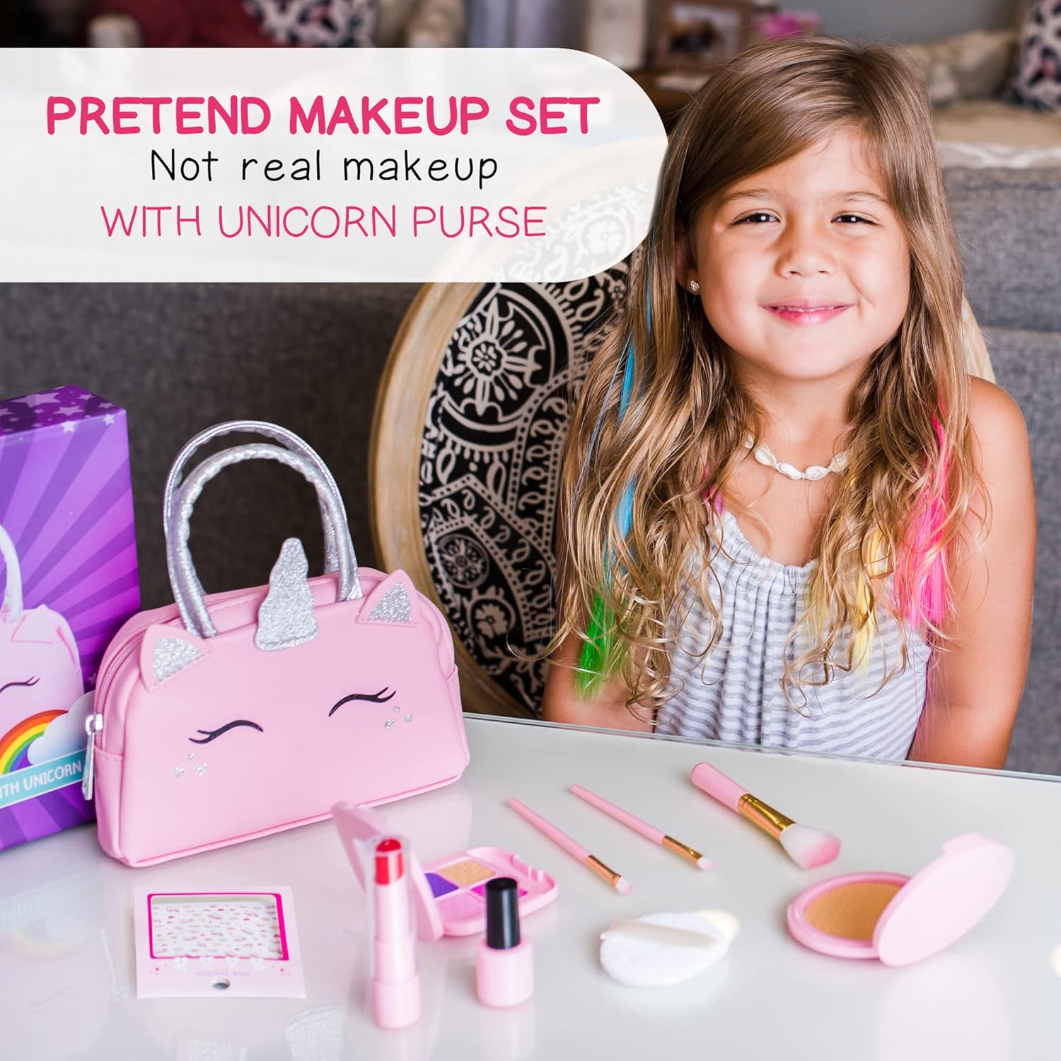 Kit de maquillaje de simulación para niñas pequeñas con bolso de un...