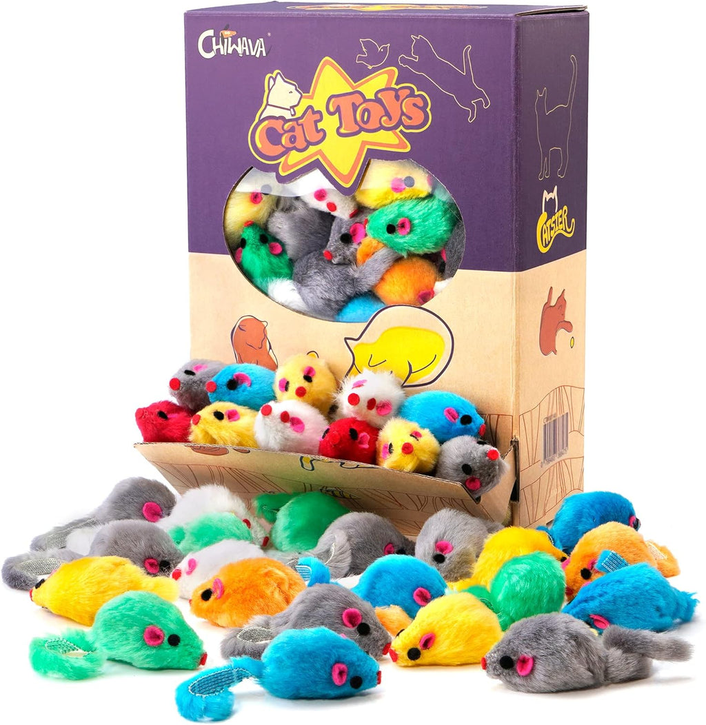 CHIWAVA 60 piezas de 4.1 pulgadas de juguete de gato peludo ratones...