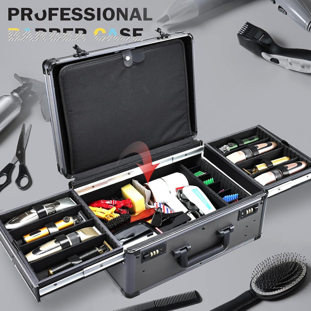 Yueieoun Estuche de Barbero con Bandeja Deslizante para Cortadoras,...