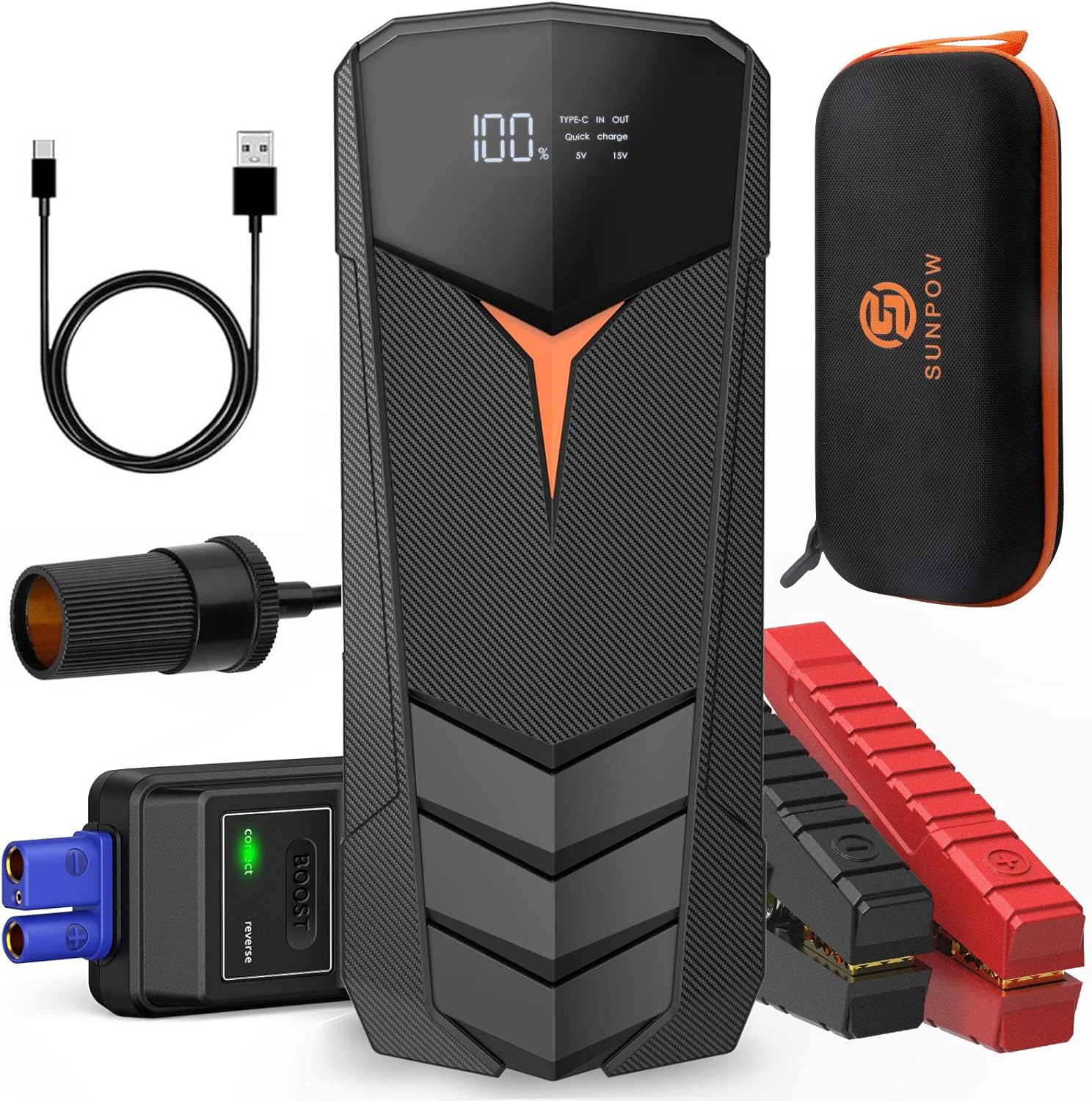 SUNPOW Batería de arranque de litio de 2000 A pico de 20000 mAh (ha...