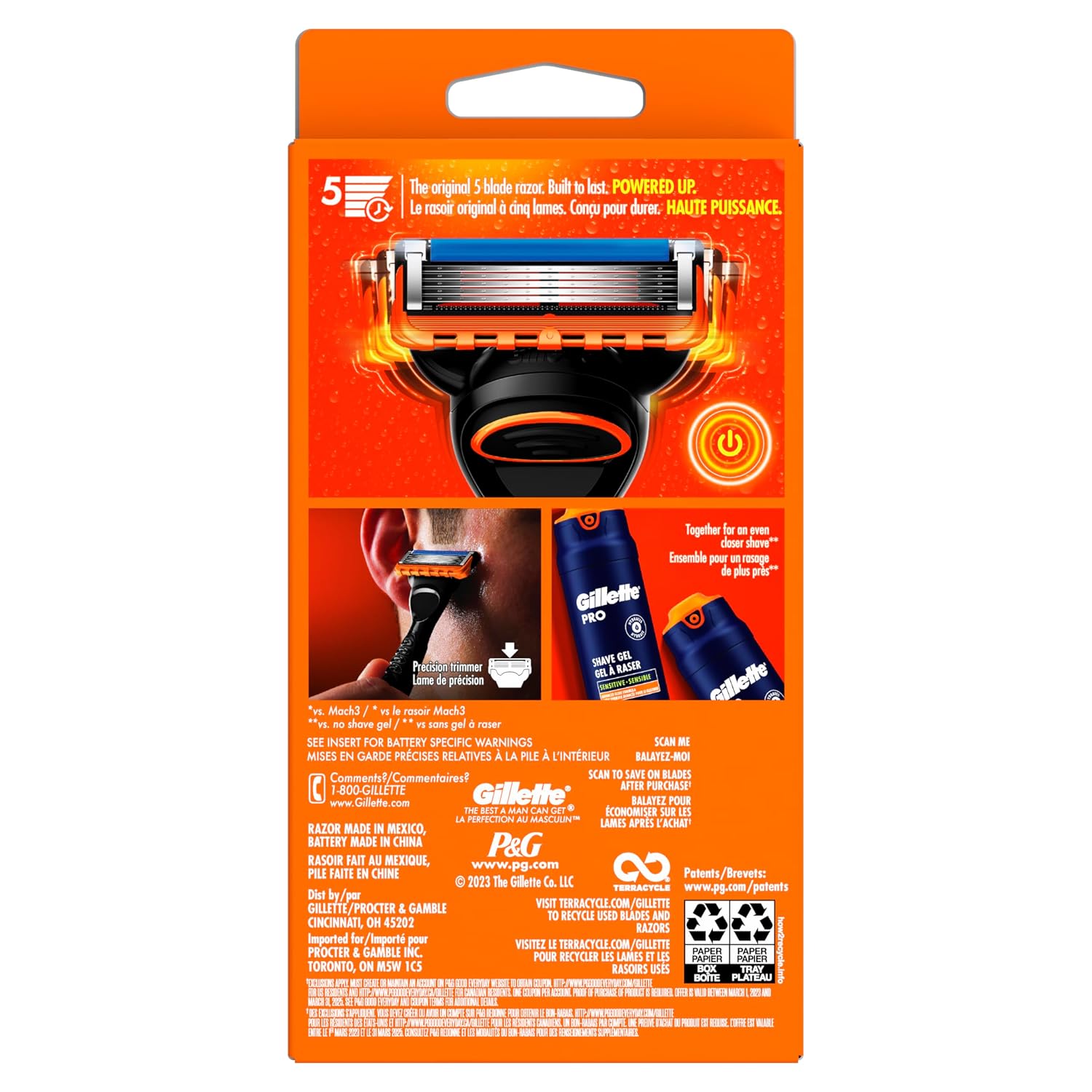 Gillette Fusion5 Power Razor para hombres, 1 mango de maquinilla de...