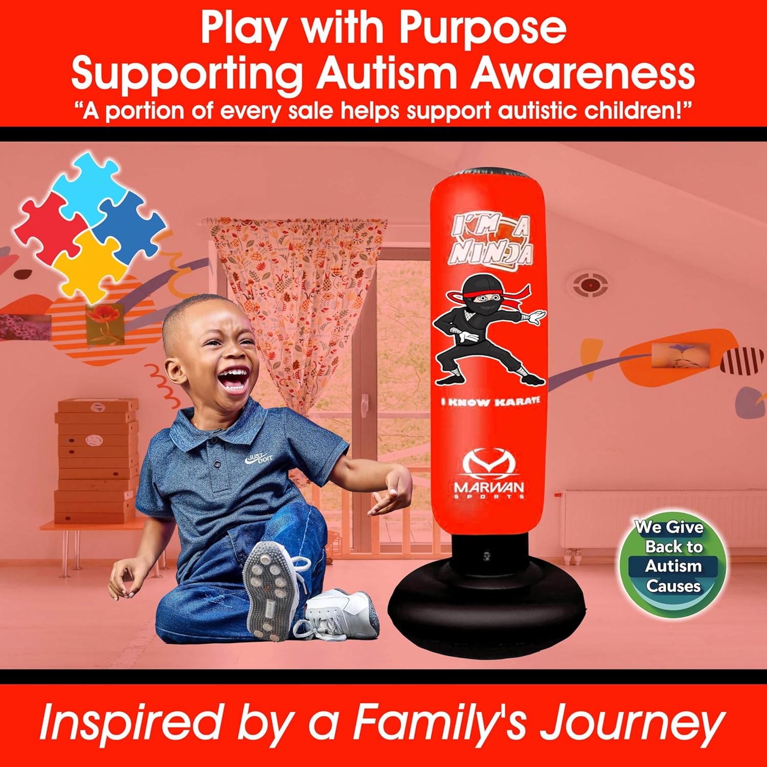 Marwan Sports Ninja - Saco de boxeo para niños, juguete sensorial i...
