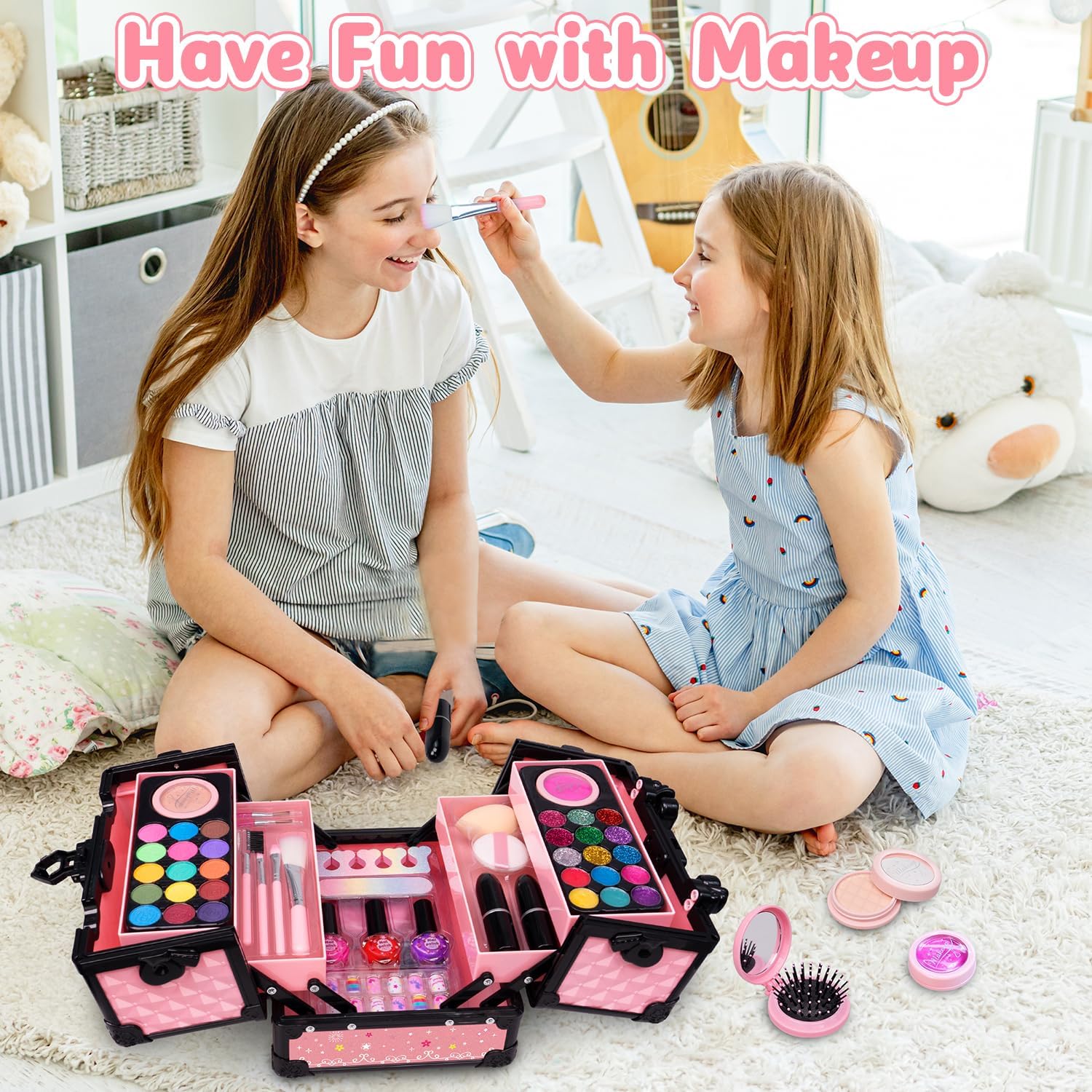 Hollyhi Juego de 59 piezas de maquillaje para niñas, juego de jugue...
