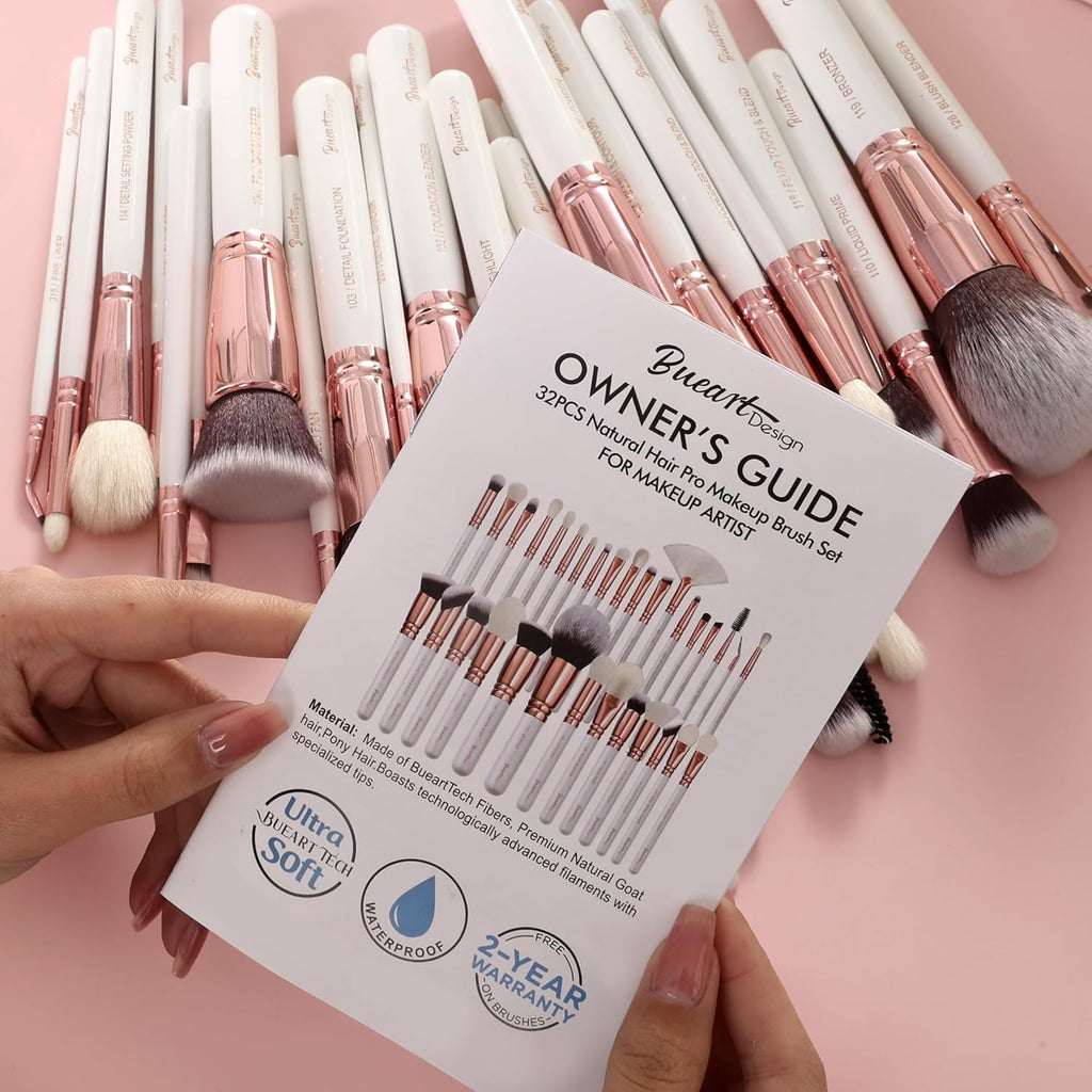 Set de brochas de maquillaje profesional 32 piezas de pelo de cabra...