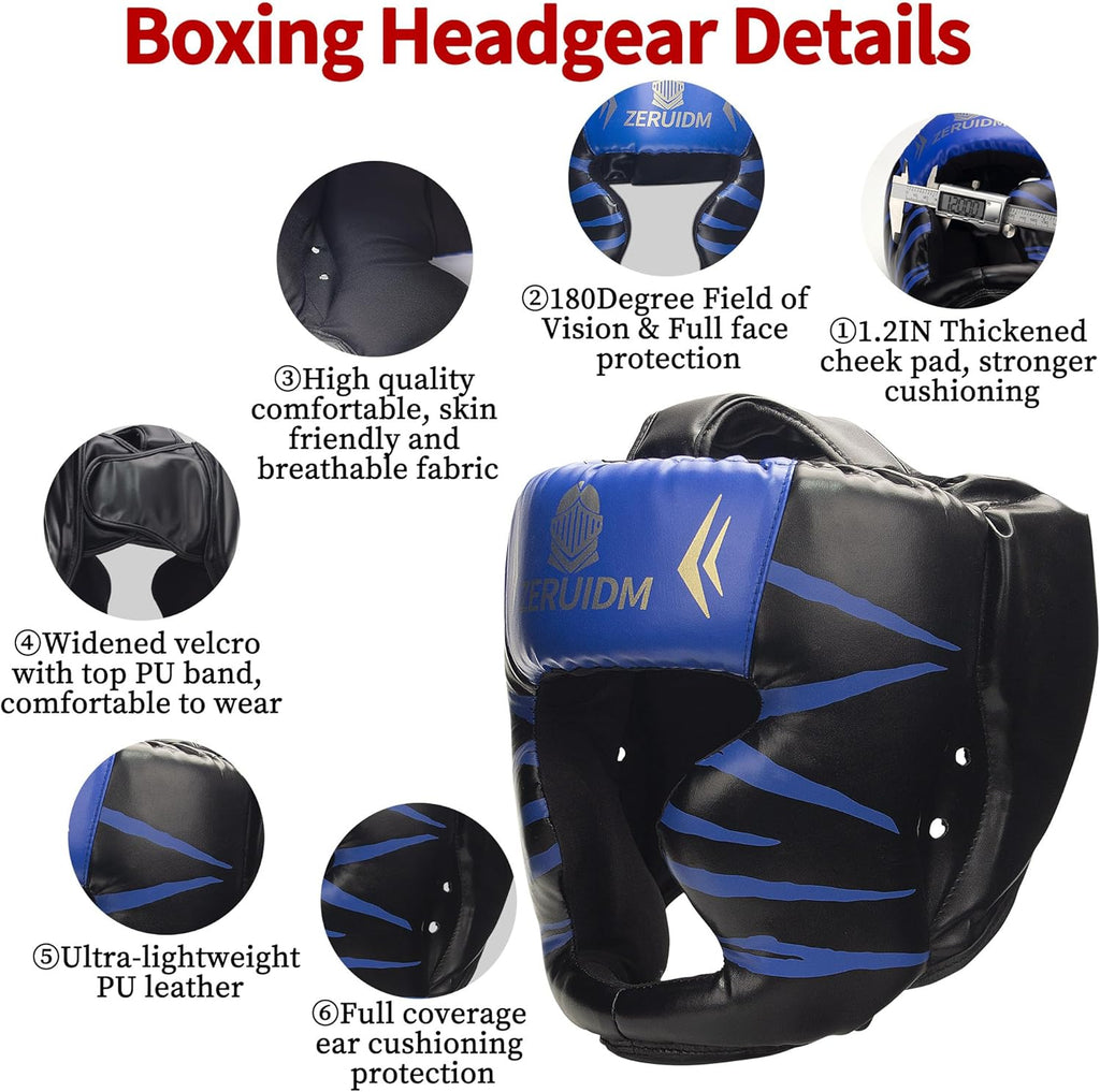 Juego de casco y guantes de boxeo 6 en 1, protector de cabeza de se...