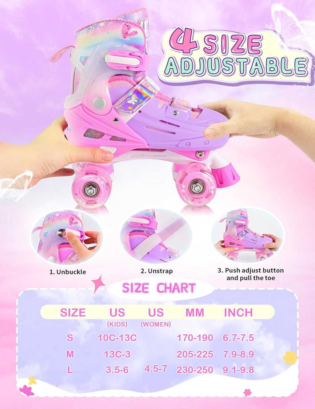 2PM SPORTS Patines de ruedas para niñas, niños y niños pequeños de...