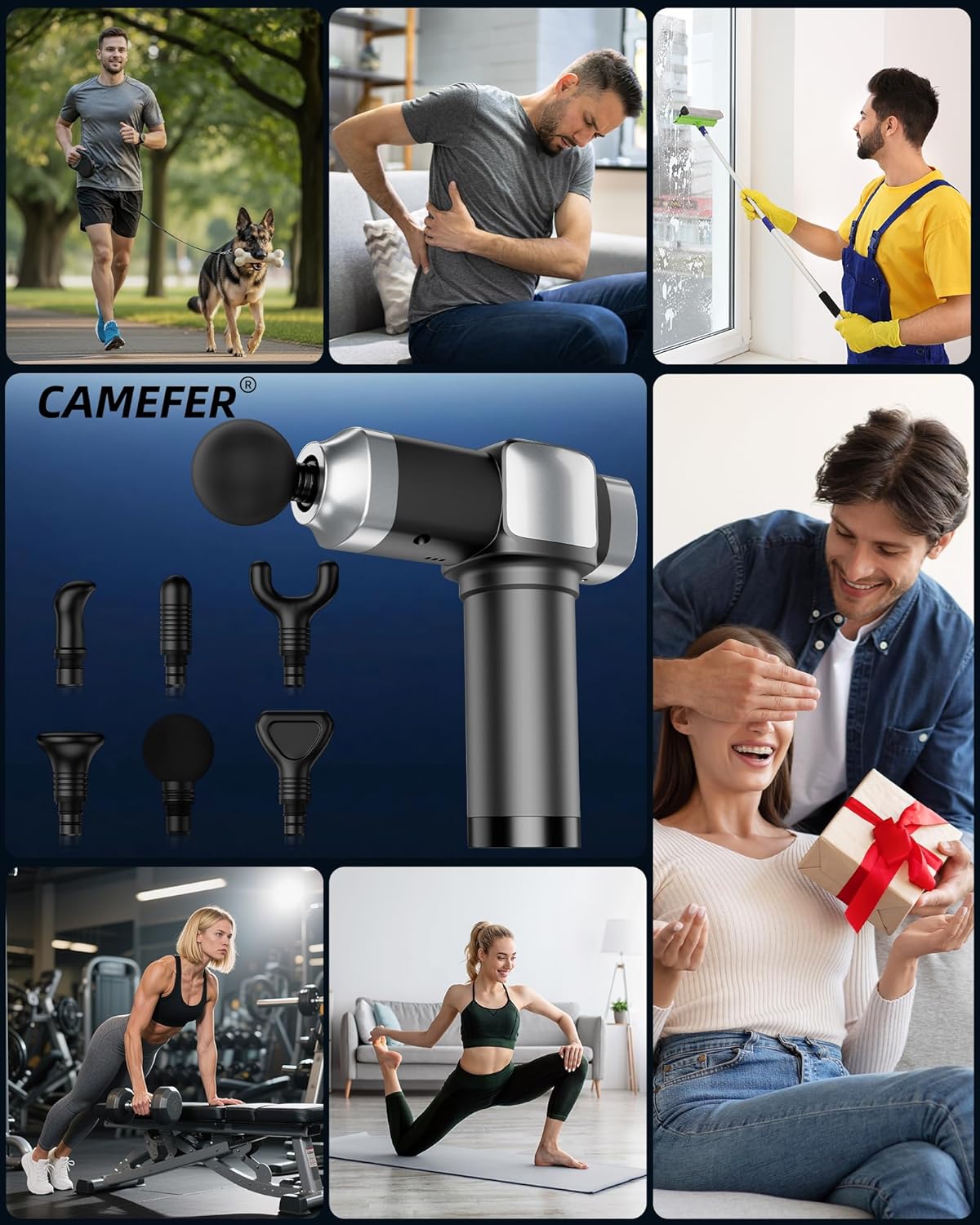CAMEFER Massage Gun Deep Tissue, Handheld Percussion Muscle Massage...