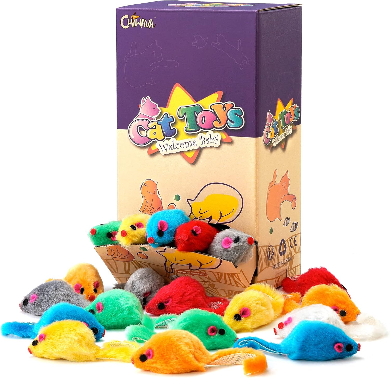 CHIWAVA 36PCS 4.1 '' Peludo Gato Juguete Ratones Sonajero P...