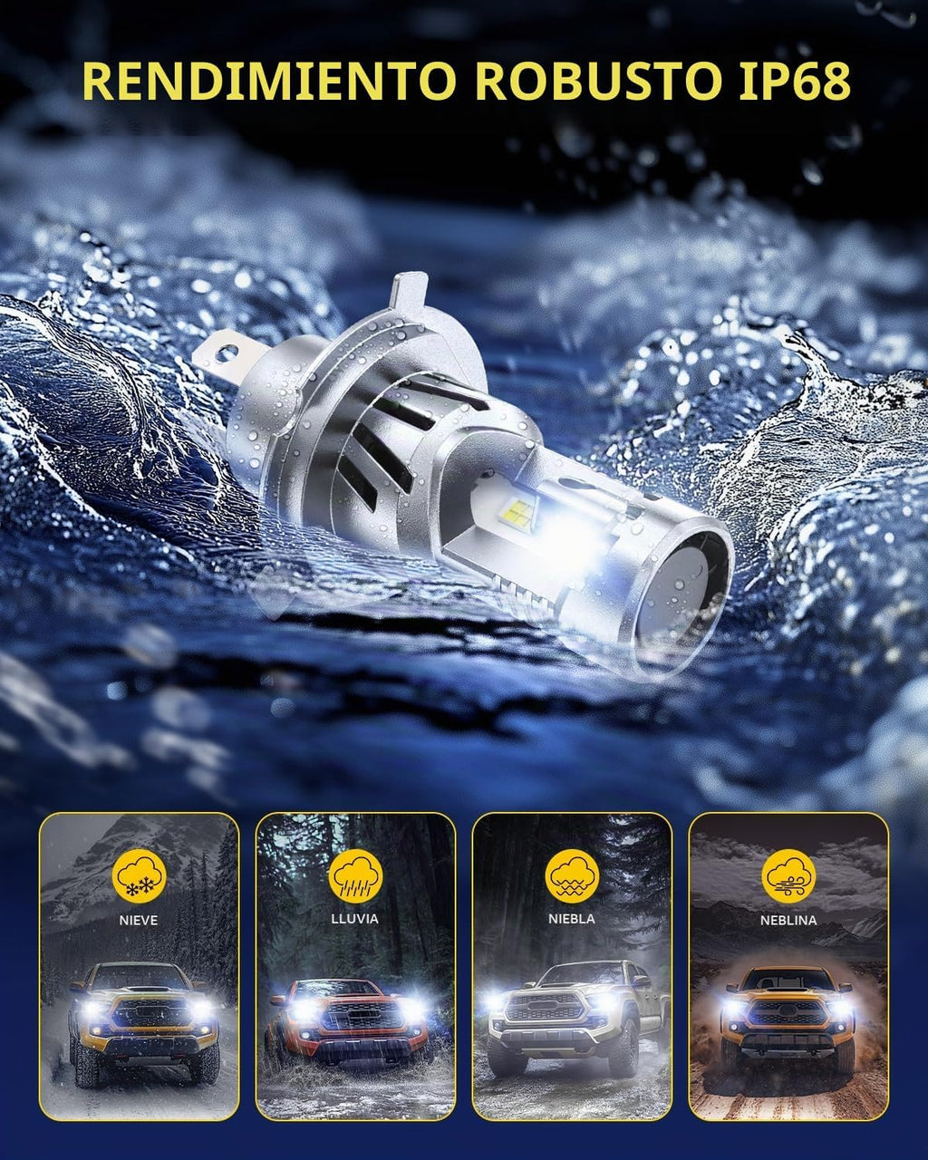 AUXITO Bombilla LED H4, bombillas 9003, 48000 lm, larga duración, v...