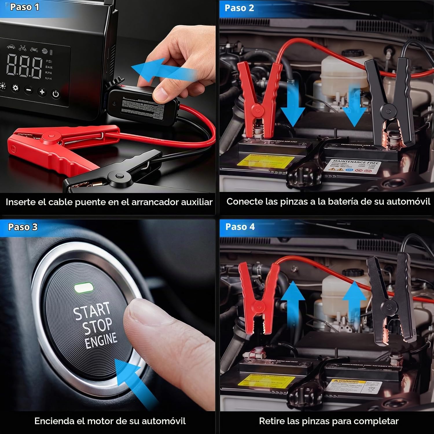 Arrancador de batería de automóvil con compresor de aire, inflador...