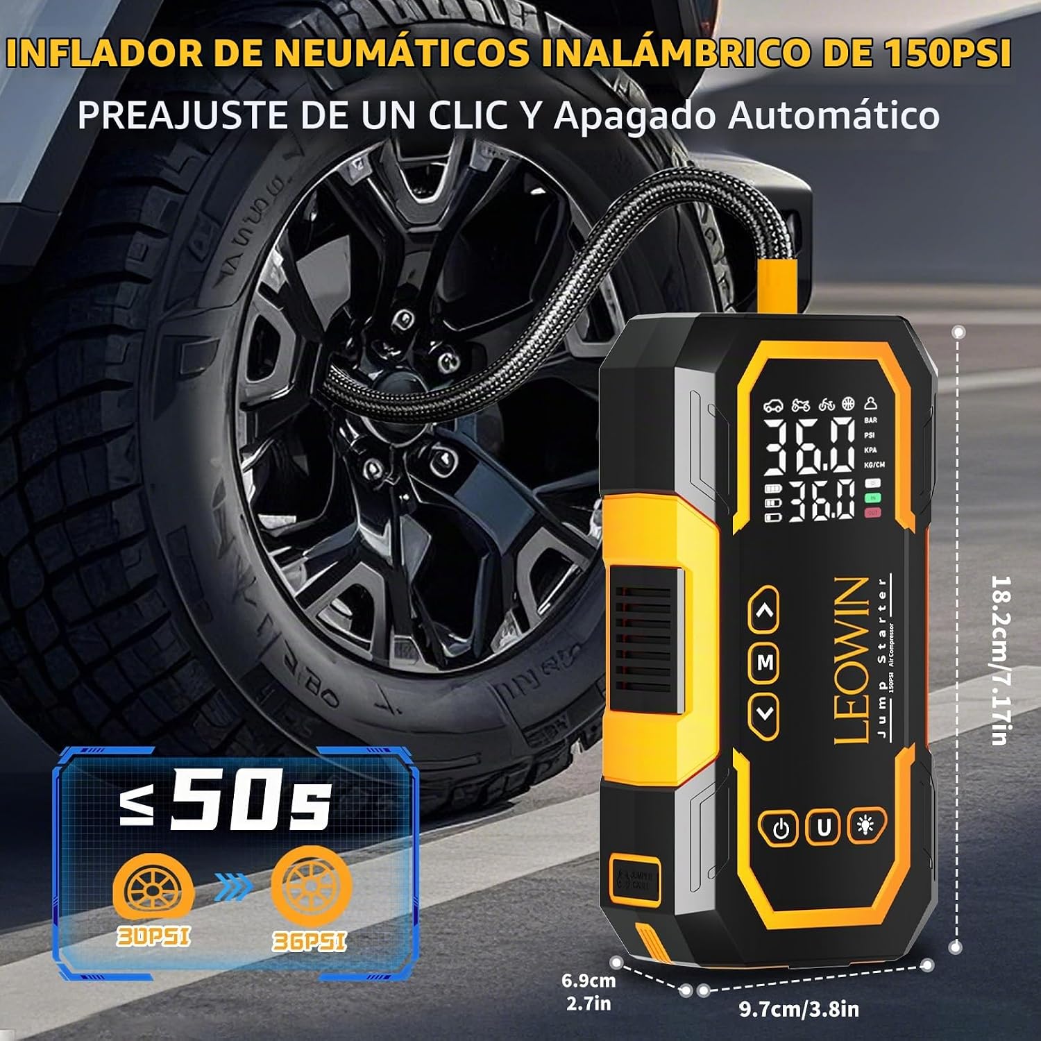 Arrancador con compresor de aire, arrancador de batería portátil (9...