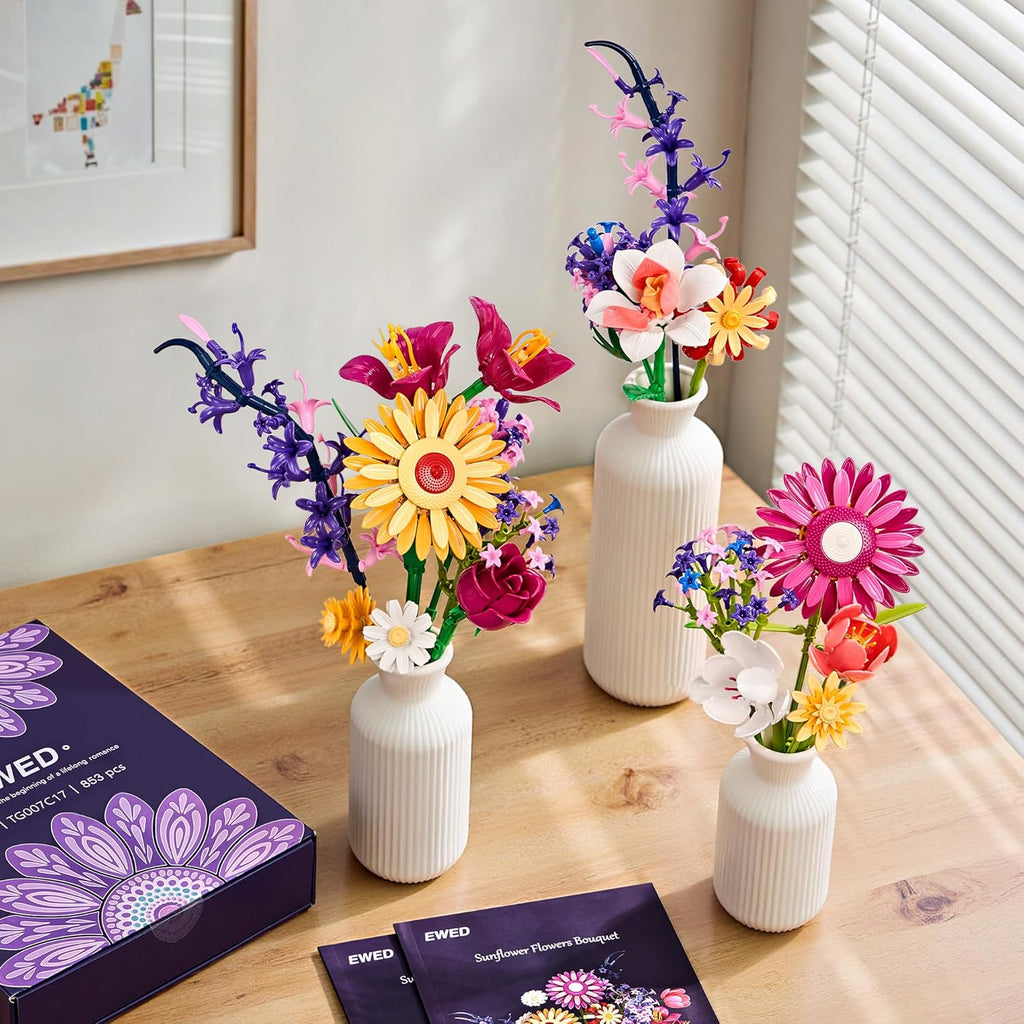 EWED Juego de construcción de ramo de flores de girasoles para adul...