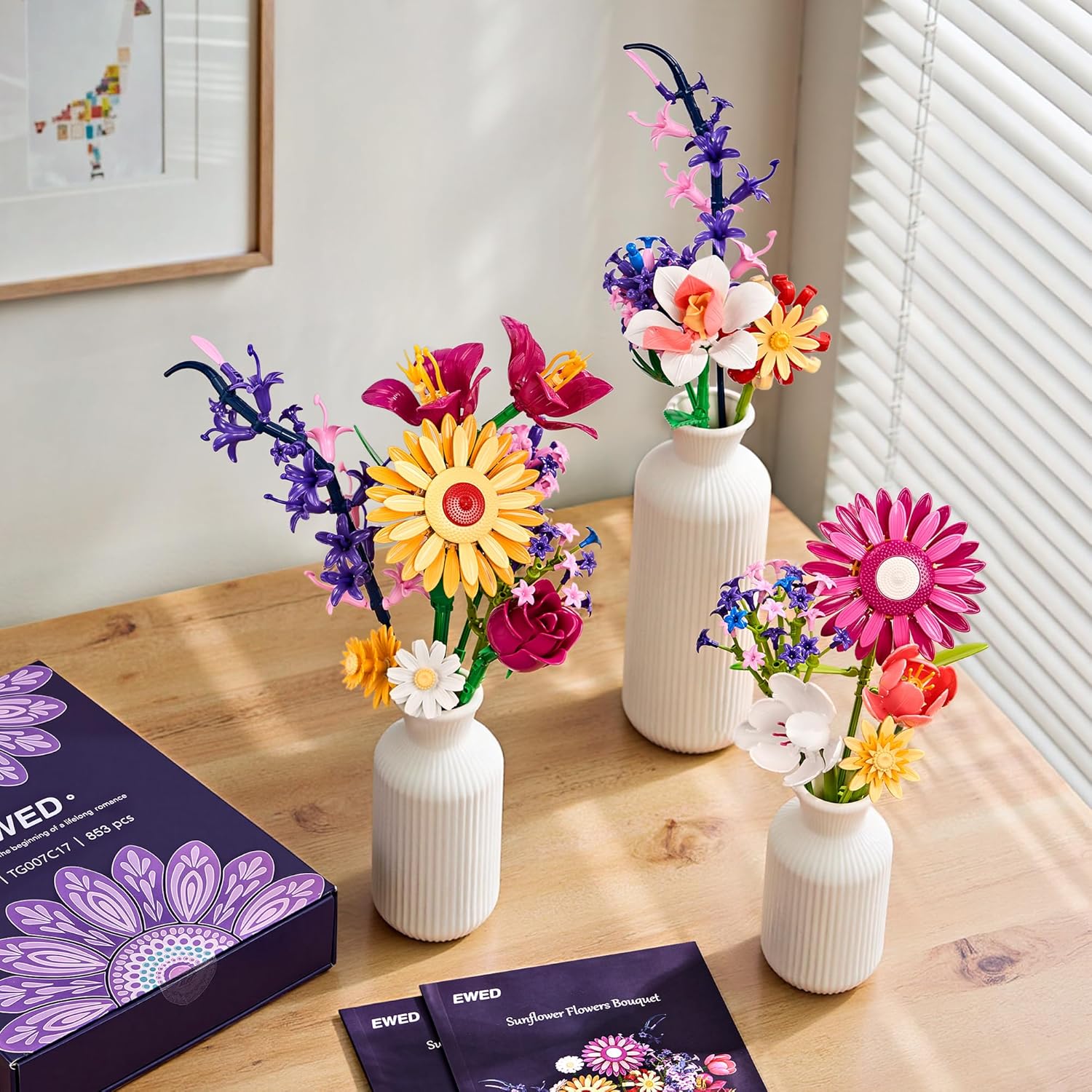 EWED Juego de construcción de ramo de flores de girasoles para adul...