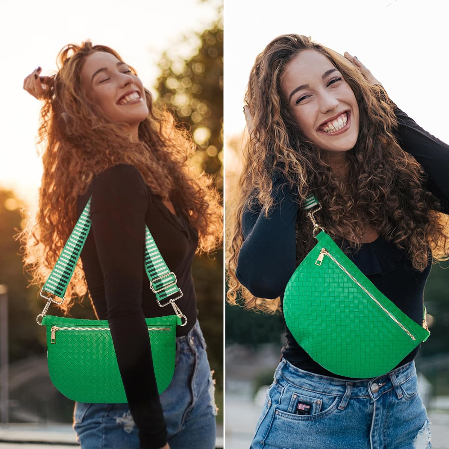 Bolsos cruzados tejidos para mujer, cinturón de cuero, riñonera, ca...