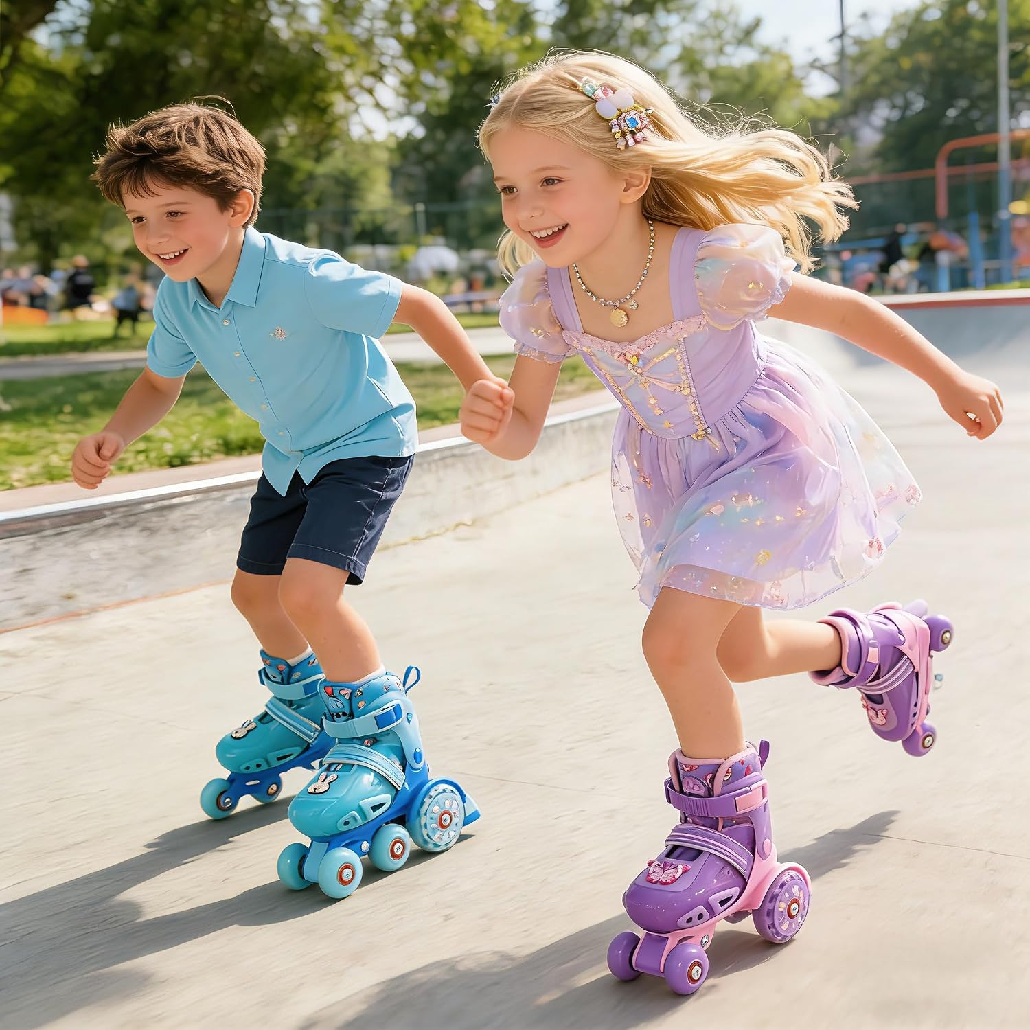 LKD Patines ajustables para niños y niñas, patines cuádruples para...
