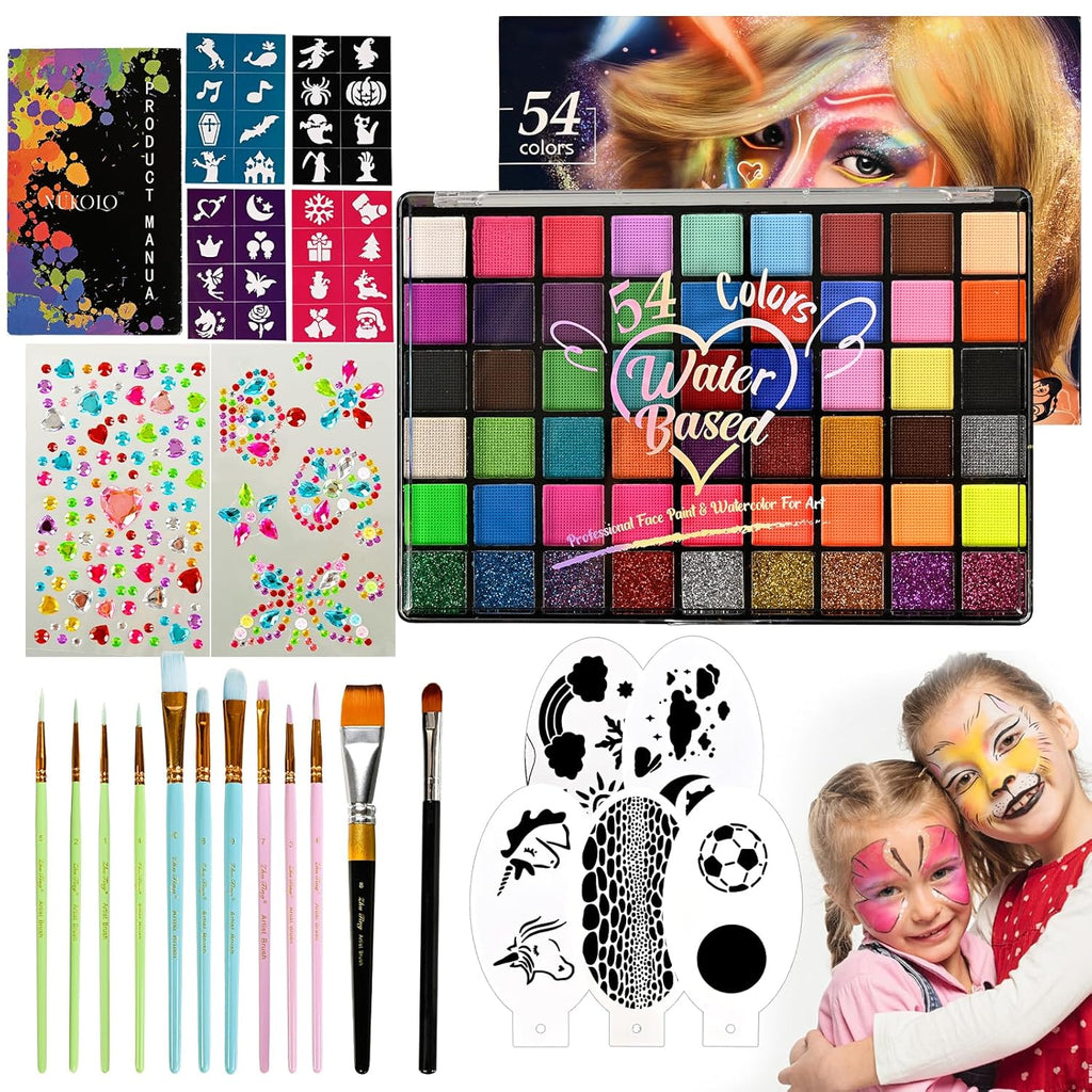 Ruihangda Kit de pintura facial de Halloween de 54 colores para niñ...
