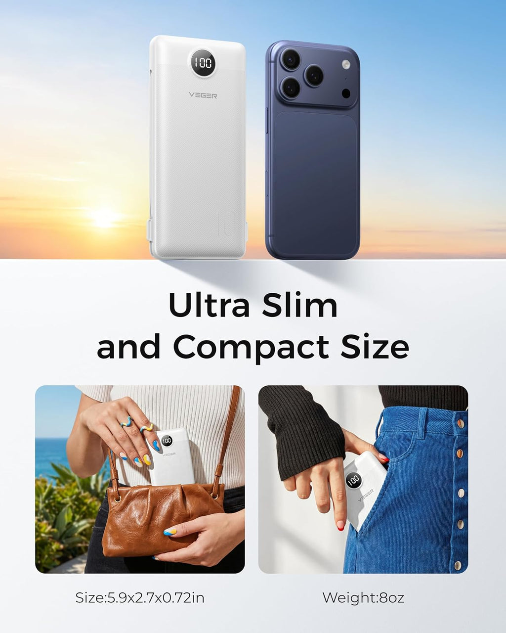 VEGER Cargador portátil para iPhone con cables integrados y enchufe...