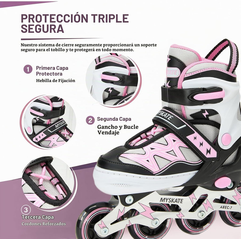 Lightning Adjustable 4 Sizes Inline Skates with Full Light up Wheel...