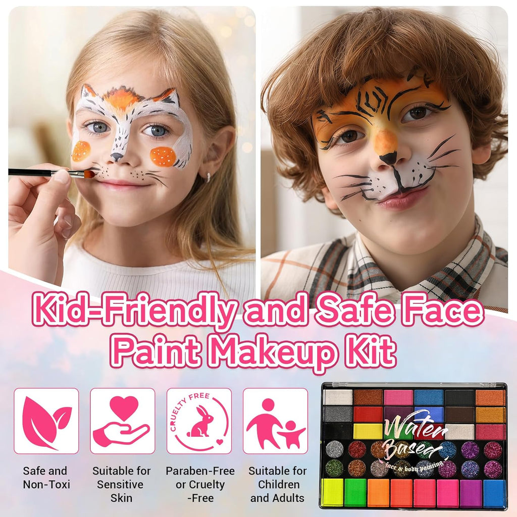 Ruihangda Kit de pintura facial de Halloween de 42 colores para niñ...