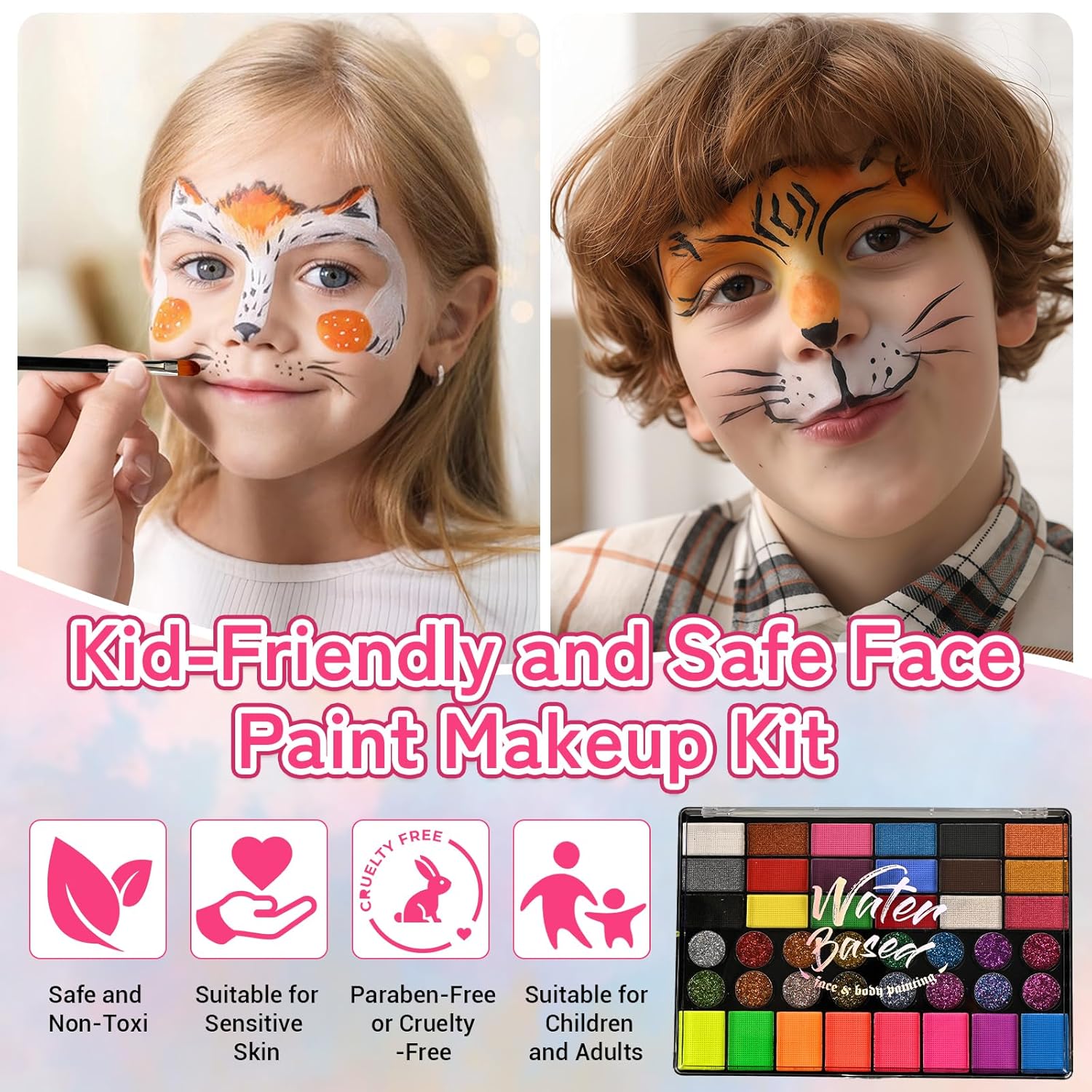 Ruihangda Kit de pintura facial de Halloween de 42 colores para niñ...